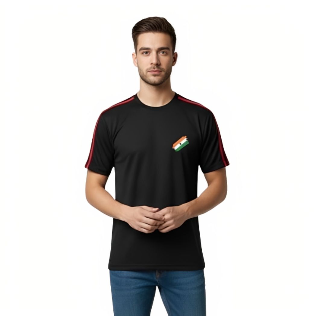 Men’s Solid Black T-Shirt | Nylon Cotton Blend | Round Neck Casual & Sports Wear