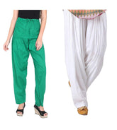Pure Cotton Solid Women Rama Green White Salwar Pack of 2 Default Title
