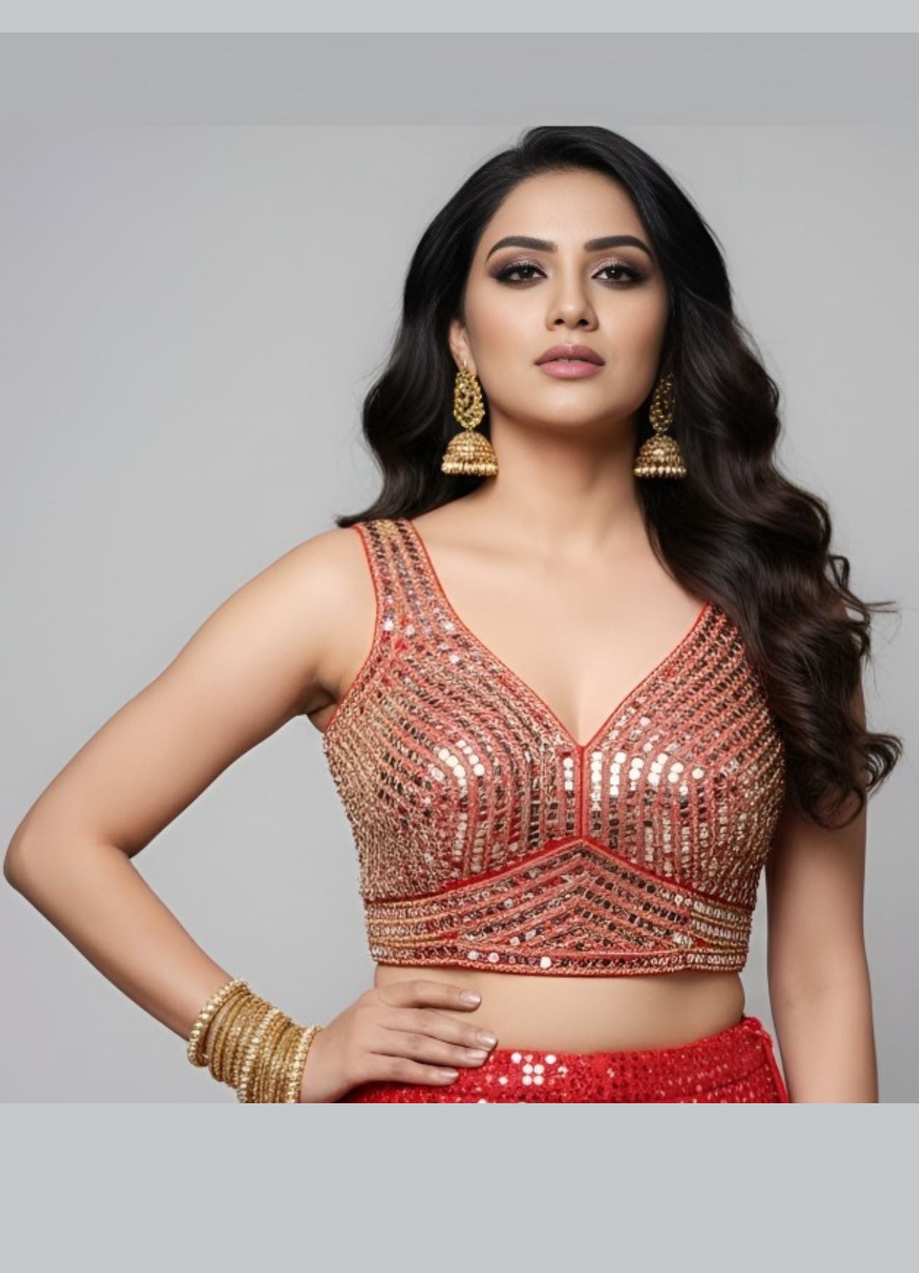 Indian Women's Designer Red Mirror Work Blouse for Women