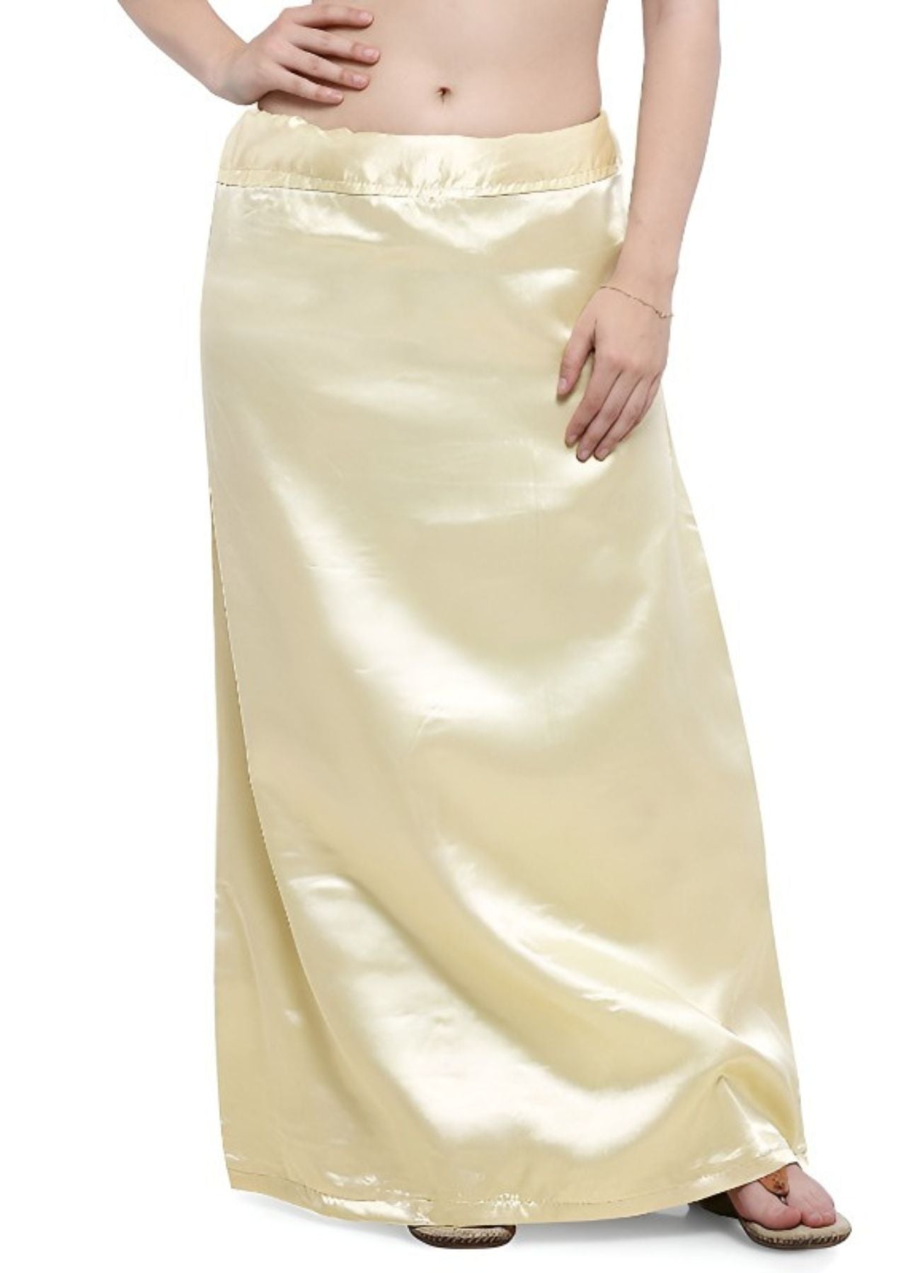 Indian Women Satin Saree Petticoat– Adjustable Drawstring Waist-Beige