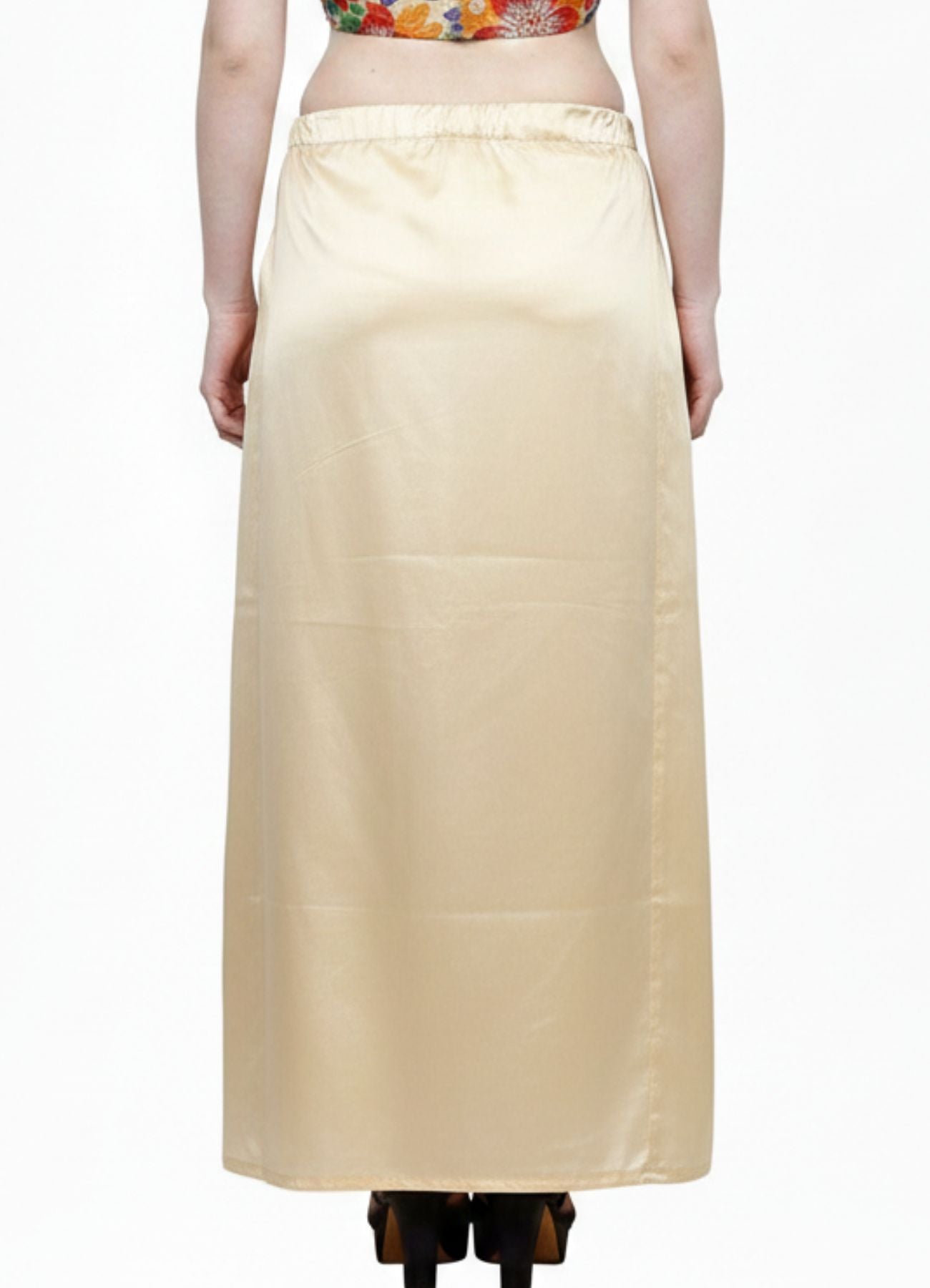 Indian Women Satin Saree Petticoat– Adjustable Drawstring Waist-Beige