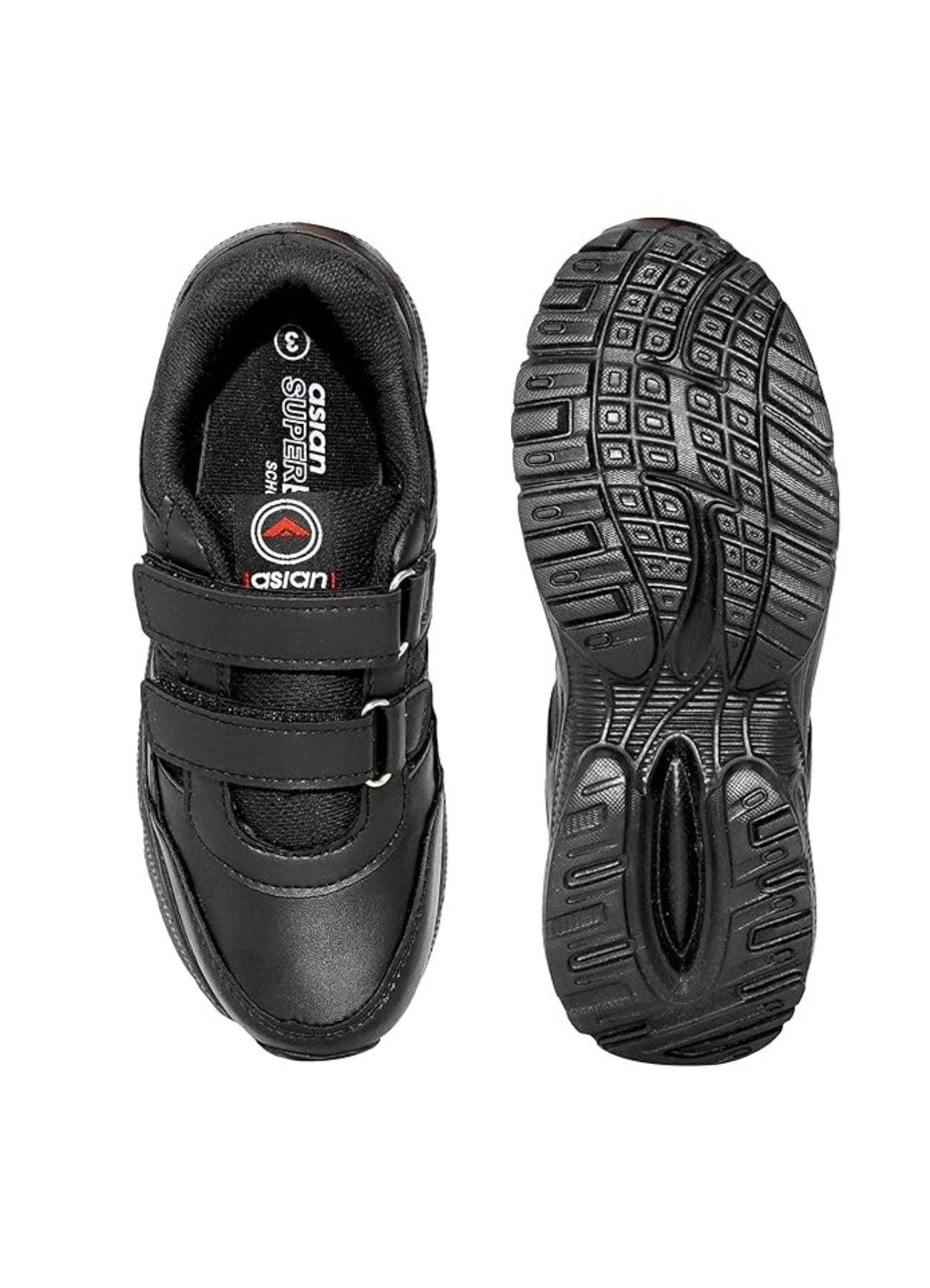 ASIAN Men's & Boys' Casual Velcro Sneakers Running & Walking School Shoes with Easy-to-Wear Straps _Black