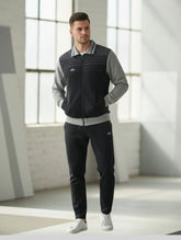 Shiv Naresh Men’s Black and Grey Premium Winter Woolen Tracksuit | Contrast Sleeve Sports Jacket & Jogger Set | Fleece-Lined Warm Fitness Wear