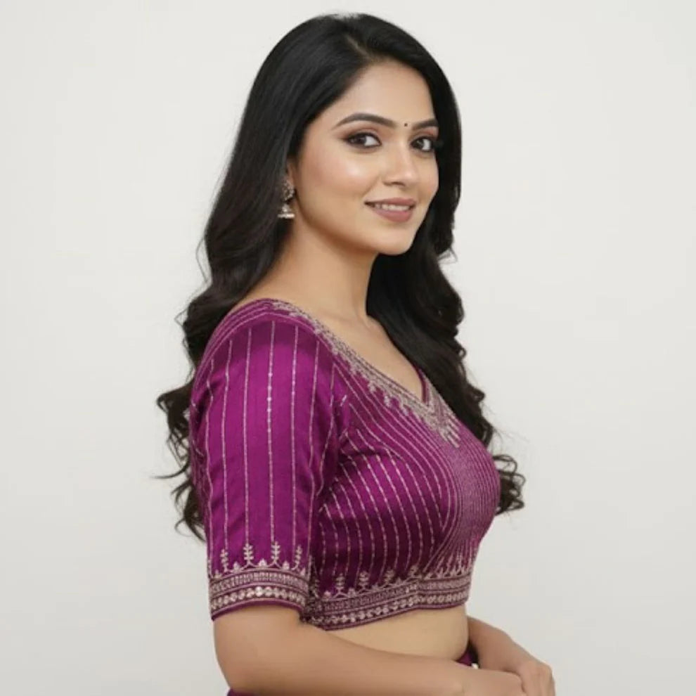 Elegant Purple Cotton Silk Embroidered Blouse