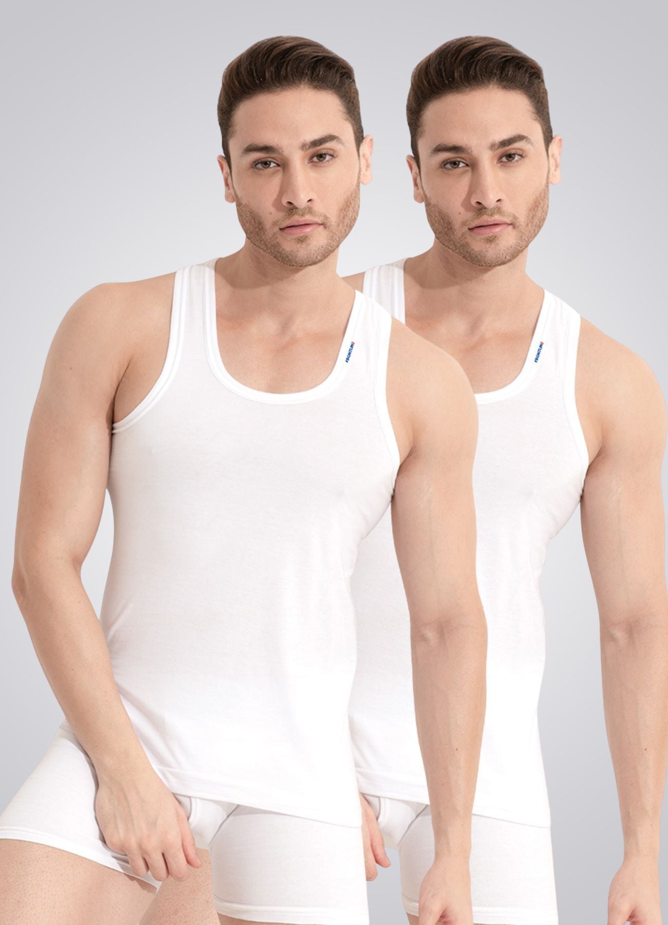 Rupa Frontline Men's Cotton White Sleeveless Vest (Pack of 2) – Super Combed Cotton Round neck Vest White