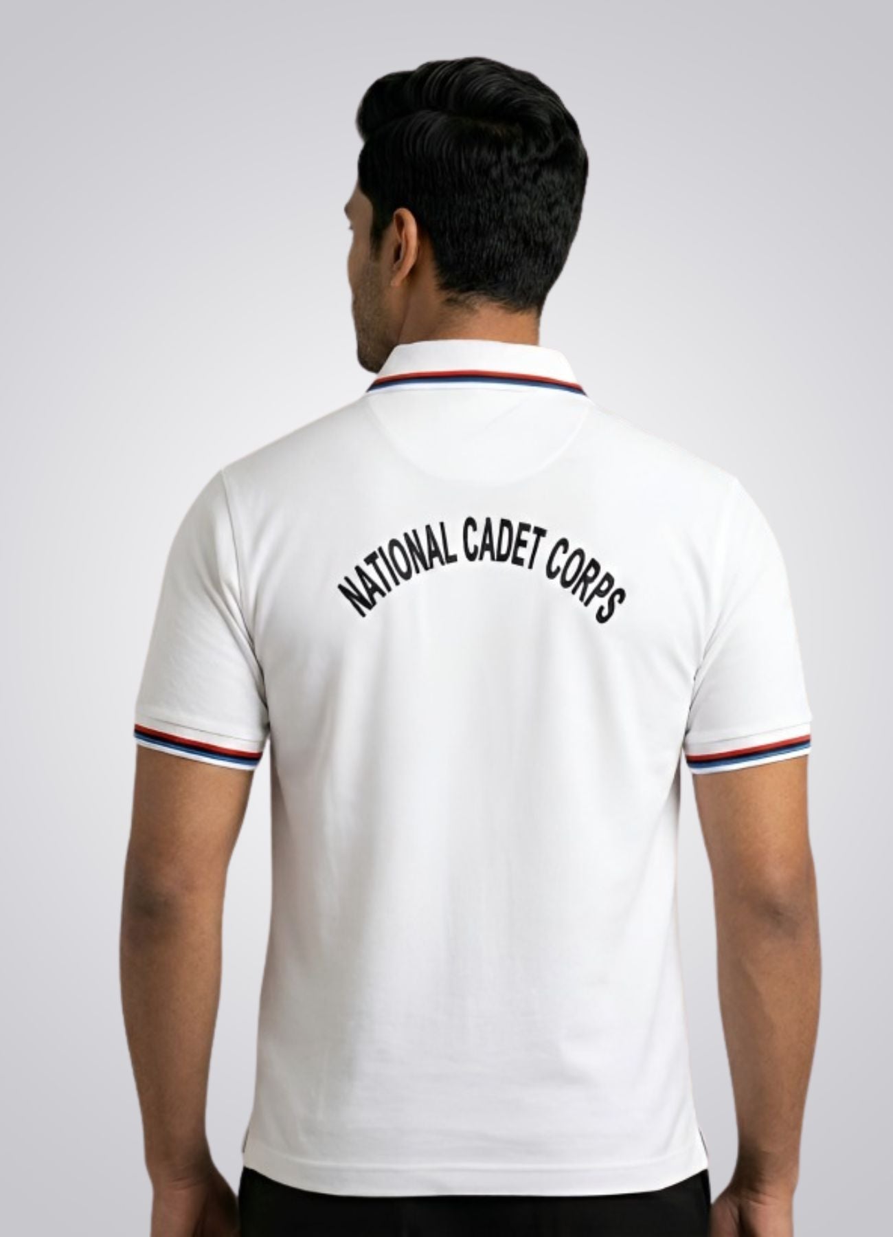NCC Cadet White Polo T-Shirt | Official Style Uniform Tee with Pocket Badge | Half Sleeve Cotton Blend-Boy's