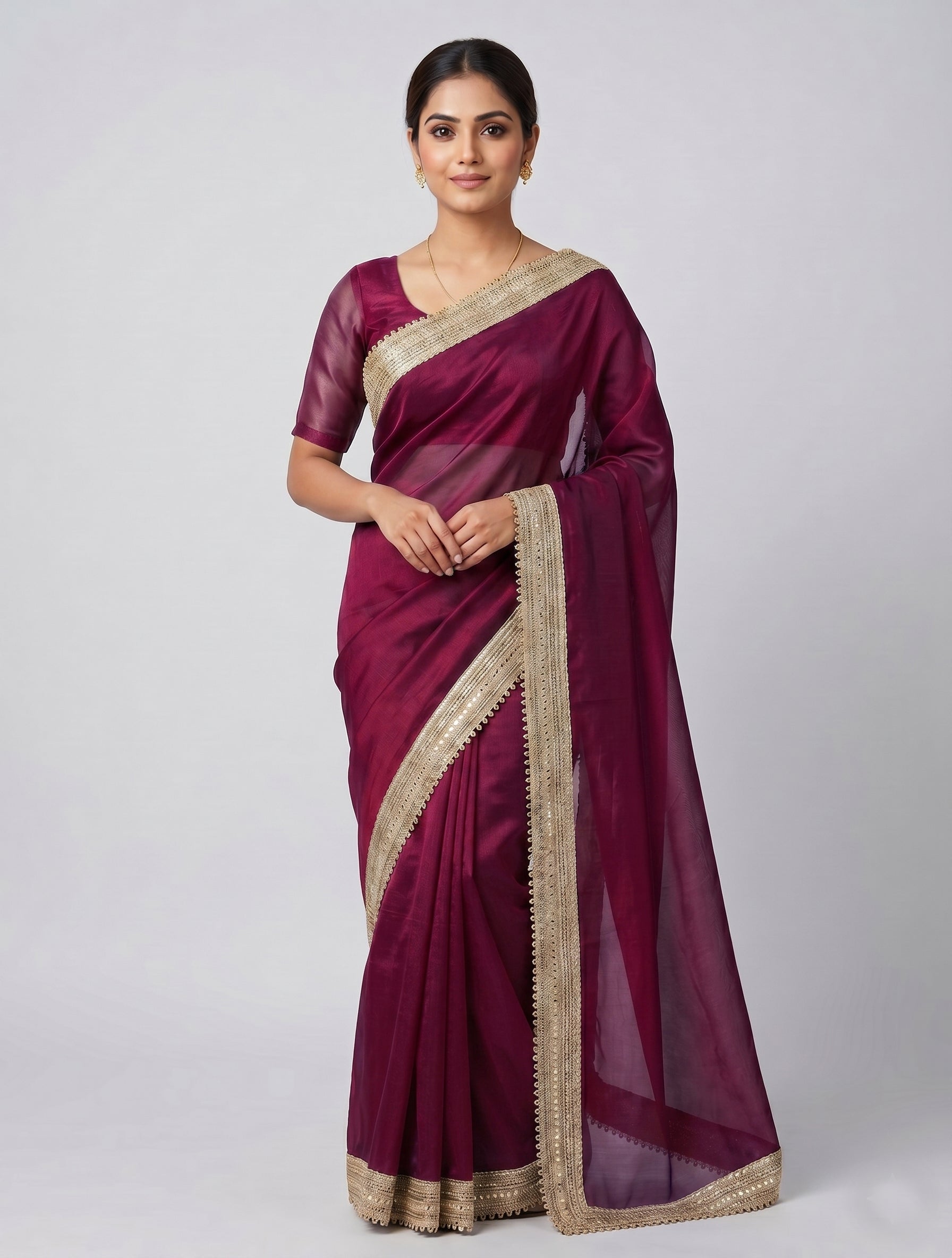 Indian women's fandy Saree - Festive Party Wear Saree with Lace Border