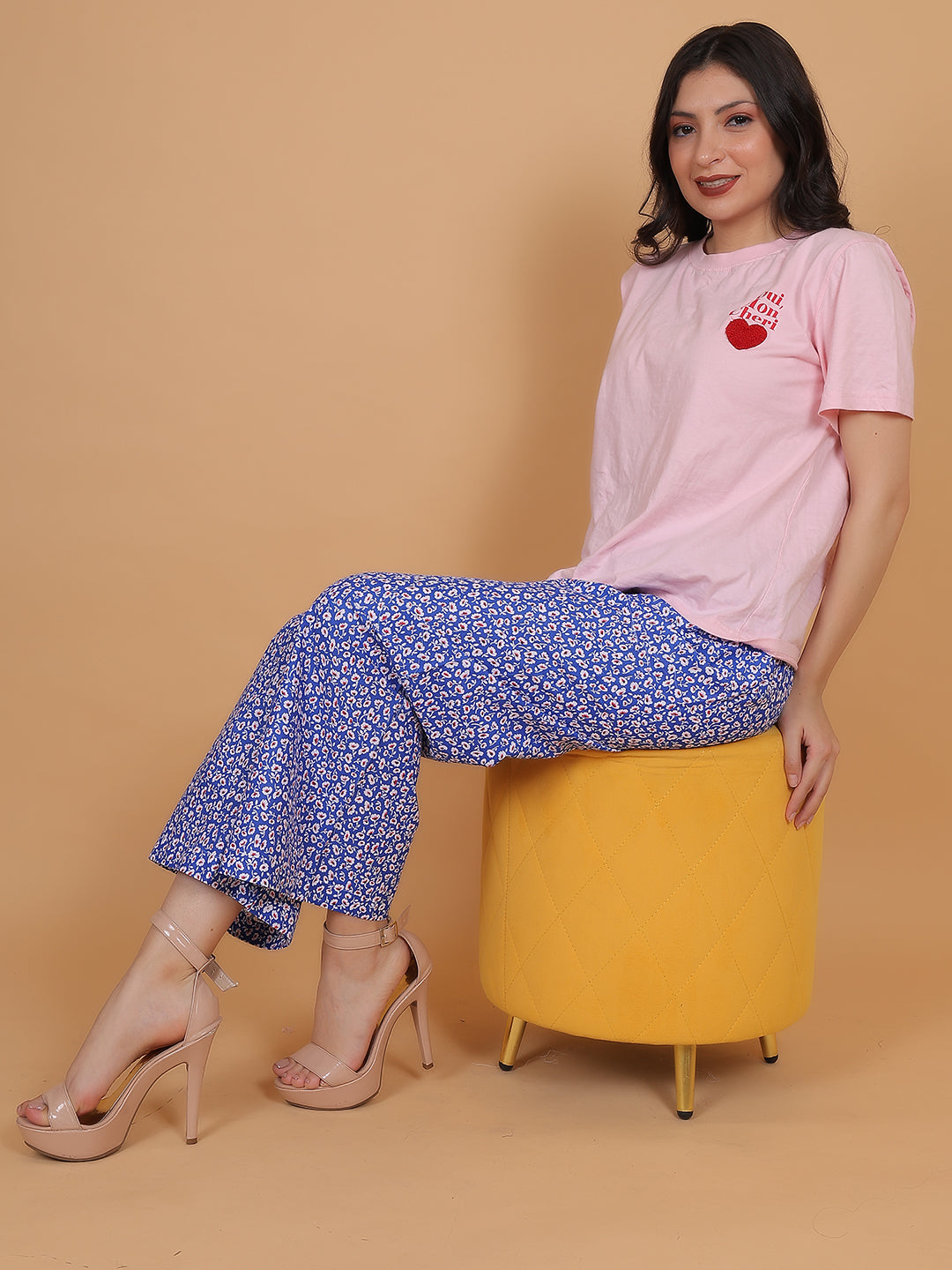 Women's Blue Printed Cotton Palazzo Pants with Pockets – Fits Size L(S to L) and Fits Size XXL (XL to 3XL)