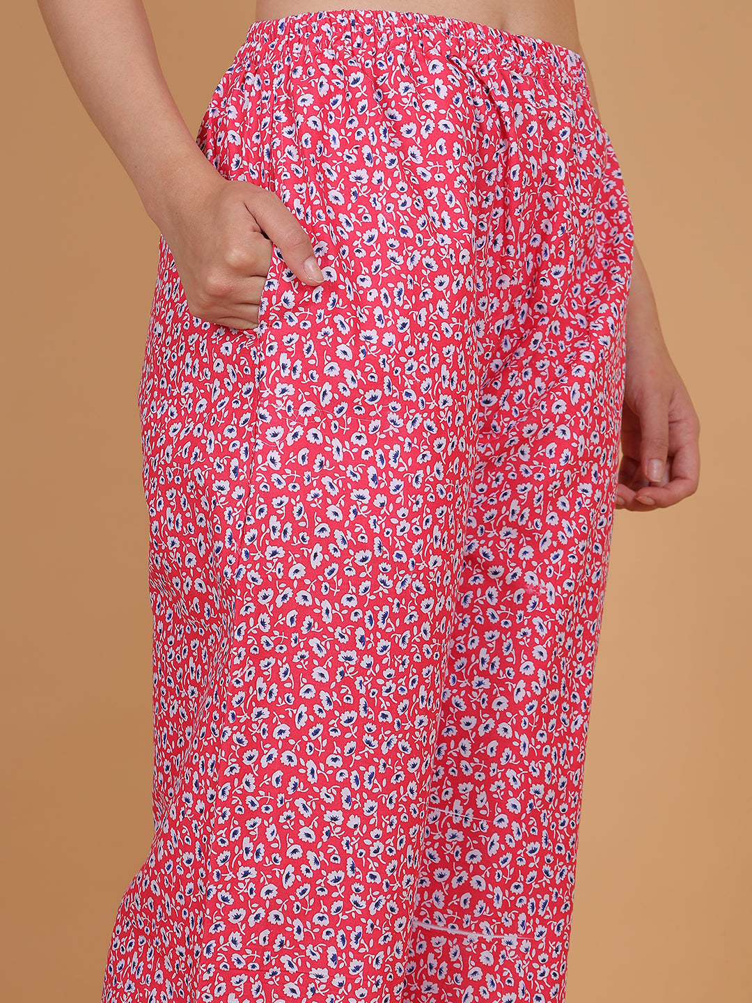 Women's Red Printed Cotton Palazzo Pants with Pockets – Fits Size L(S to L) and Fits Size XXL (XL to 3XL)