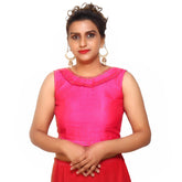 Boat Neck Rani Pink Solid Women Blouse Rani Pink