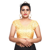 V Neck Mirror Embroidery Golden Women Blouse Default Title