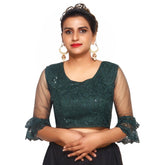 Round Neck Mungia Green Machine Embroidery Women Blouse Default Title