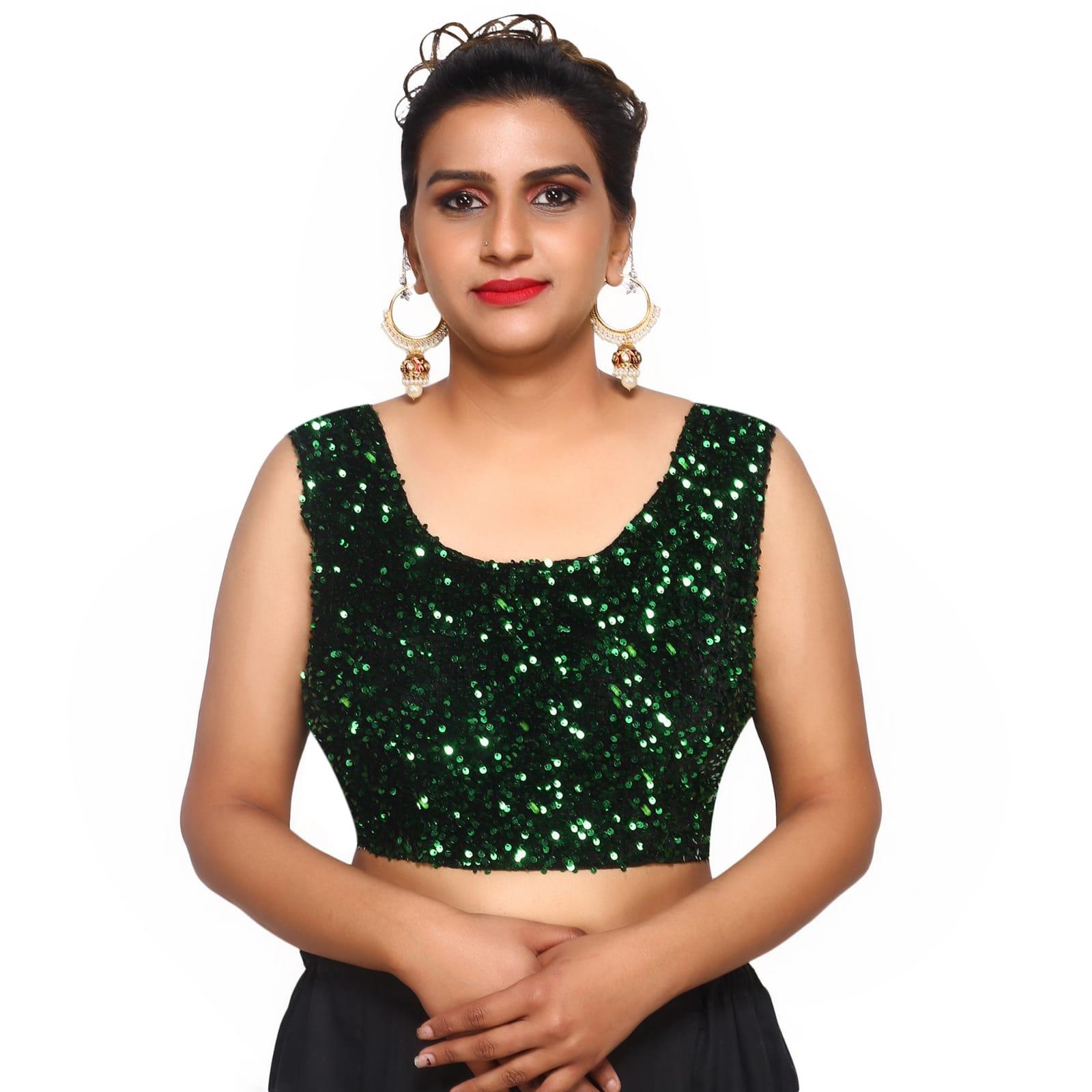 Sequins Round Neck Velvet Green Women Blouse Default Title