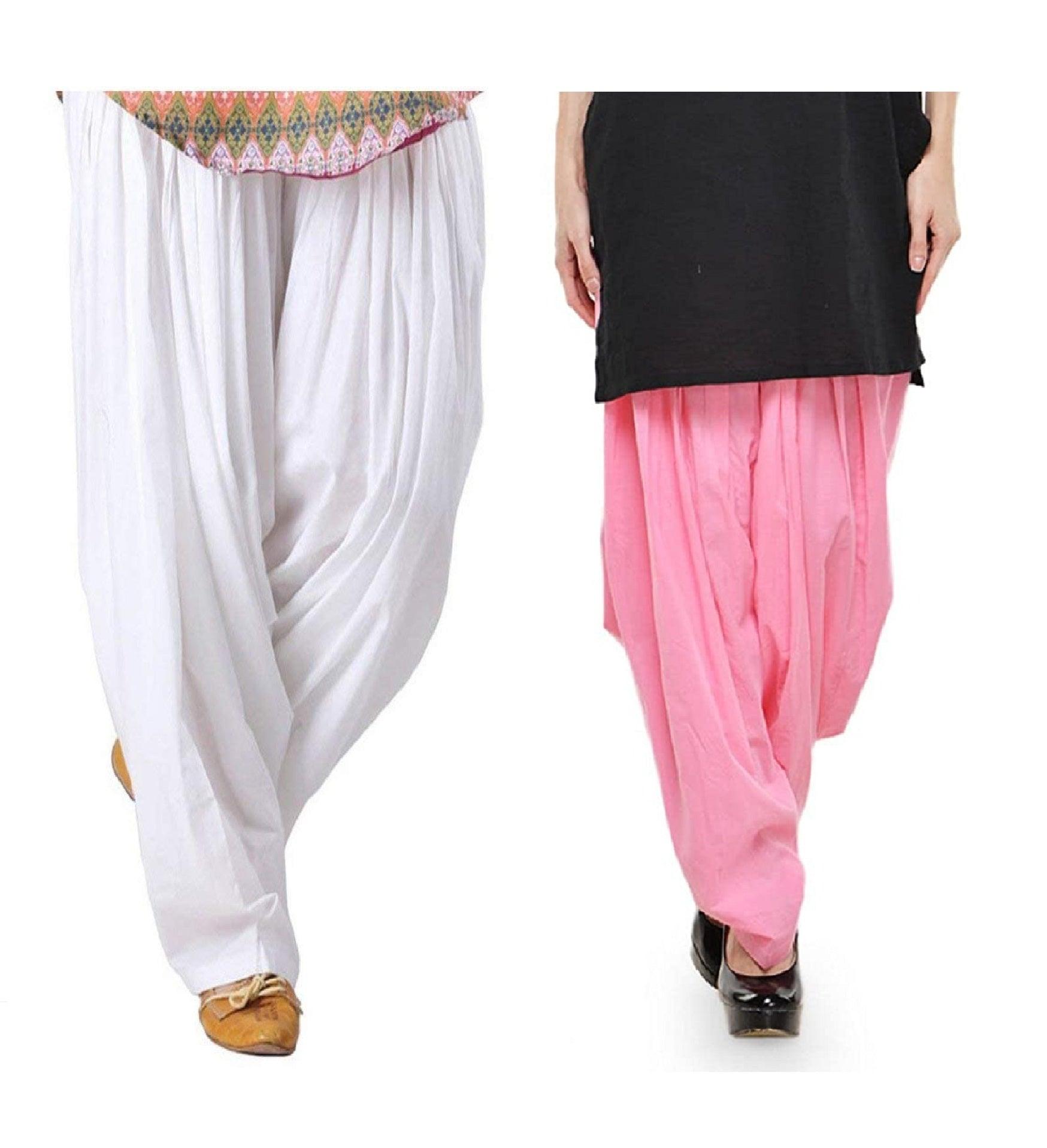 Pure Cotton Solid Women White Baby Pink Salwar Pack of 2 Default Title