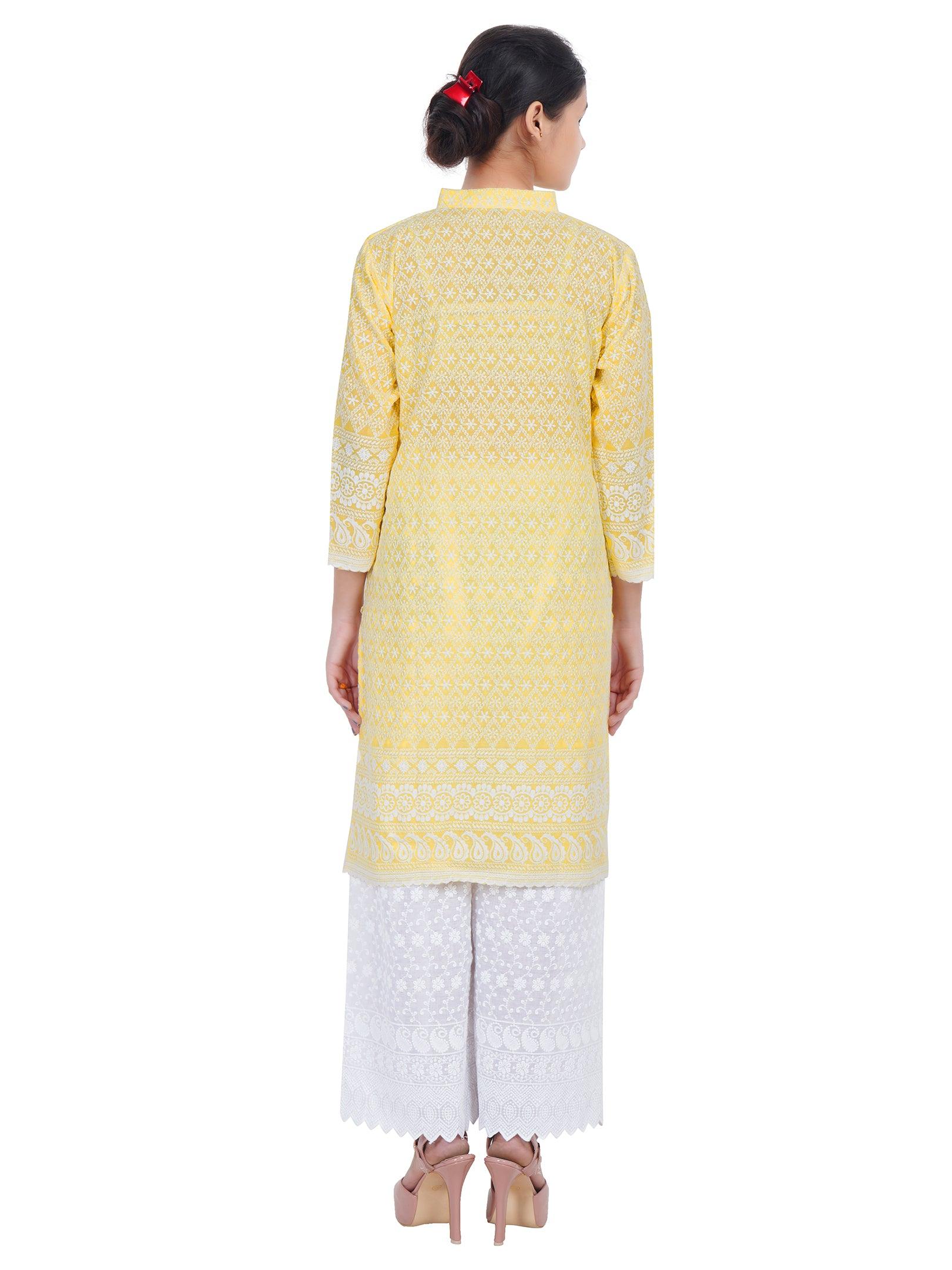 Women Yellow Kurta and Palazzo Set Pure Cotton