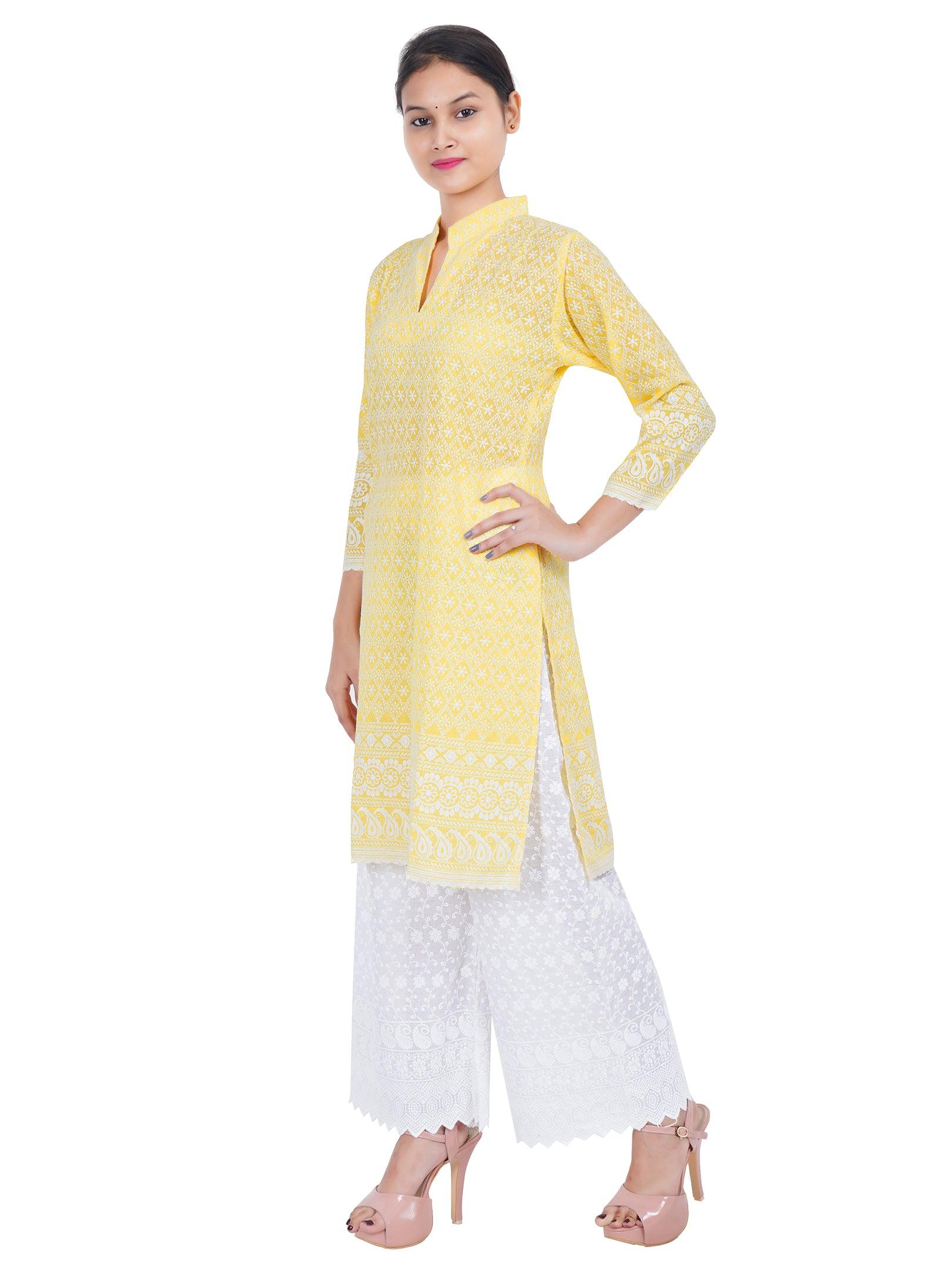 Women Yellow Kurta and Palazzo Set Pure Cotton