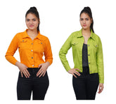 Full Sleeve Yellow And Perrot Green Solid Women Jacket XXXL