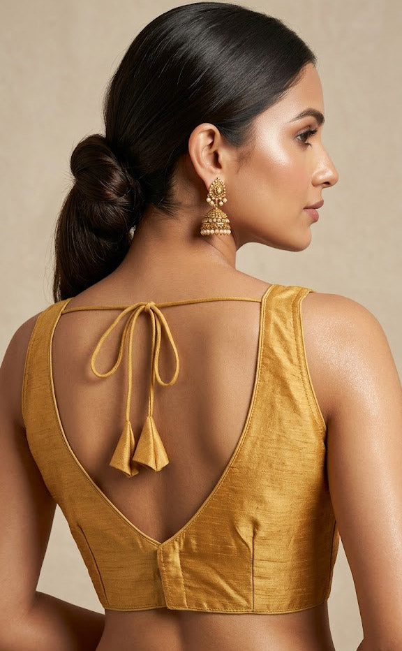 Women's Raw Silk Sleeveless Blouse - Deep V-Neck Saree blouse