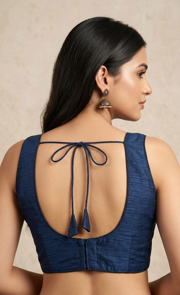 Women's Raw Silk Sleeveless Blouse - Deep V-Neck Saree blouse