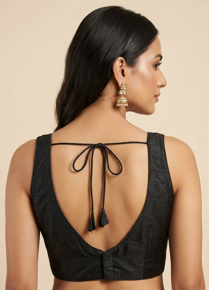 Women's Raw Silk Sleeveless Blouse - Deep V-Neck Saree blouse