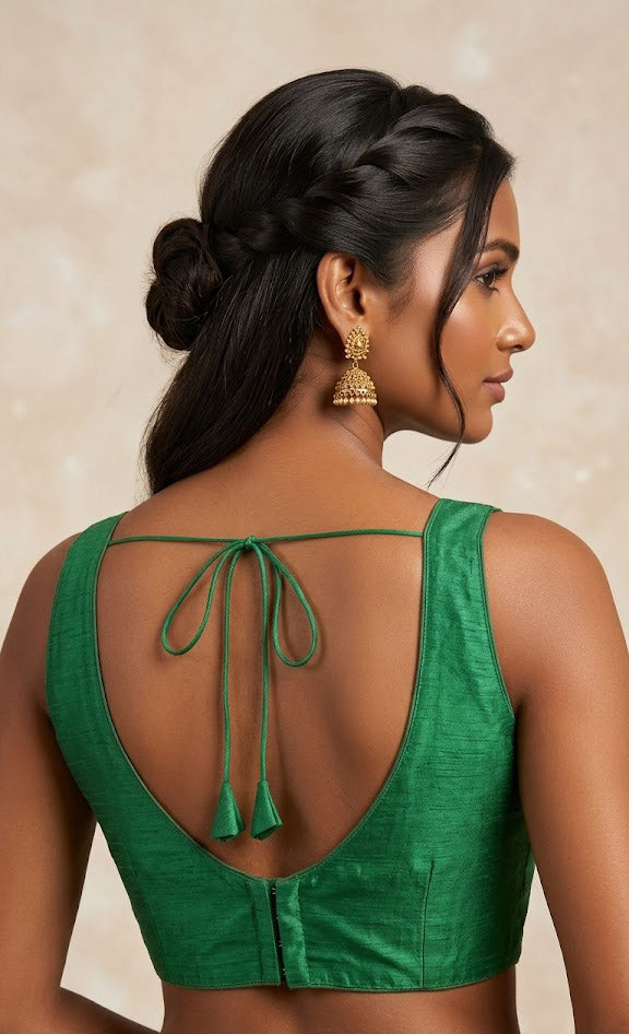 Women's Raw Silk Sleeveless Blouse - Deep V-Neck Saree blouse
