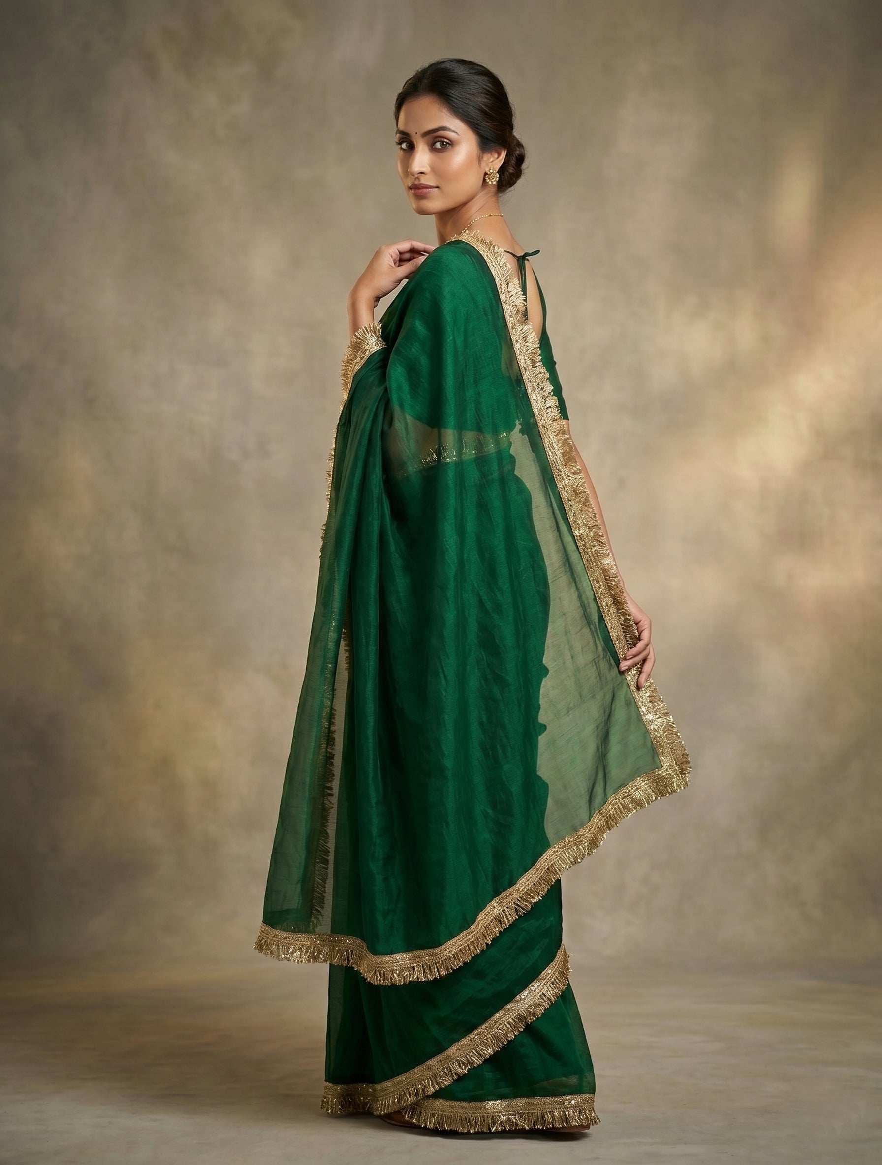 Indian women's fandy Saree - Festive Party Wear Saree with Lace Border