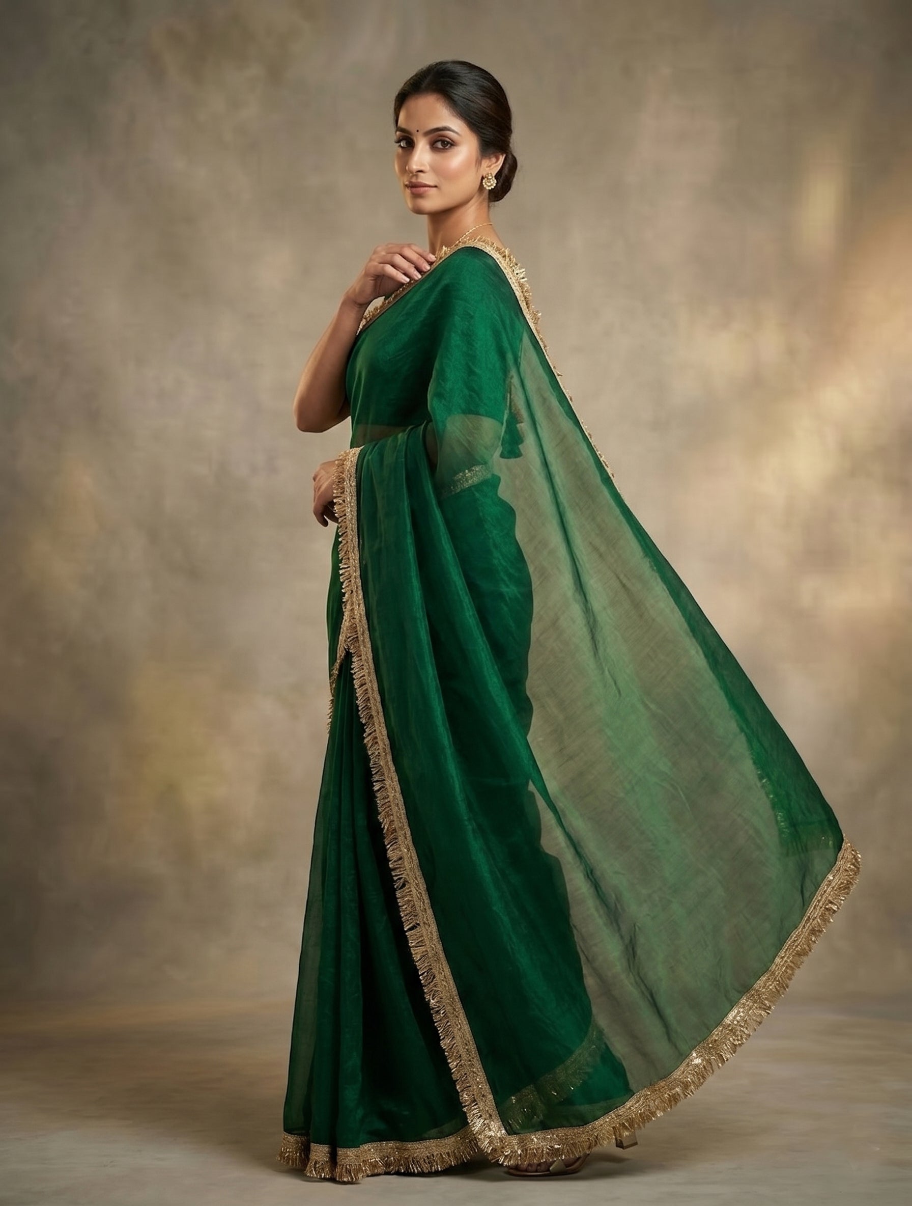 Indian women's fandy Saree - Festive Party Wear Saree with Lace Border