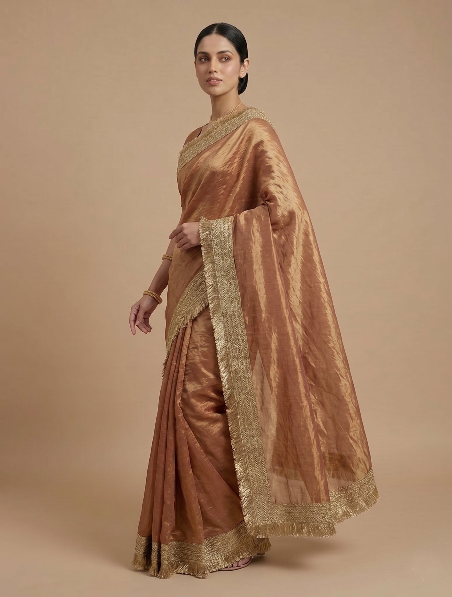 Indian women's fandy Saree - Festive Party Wear Saree with Lace Border