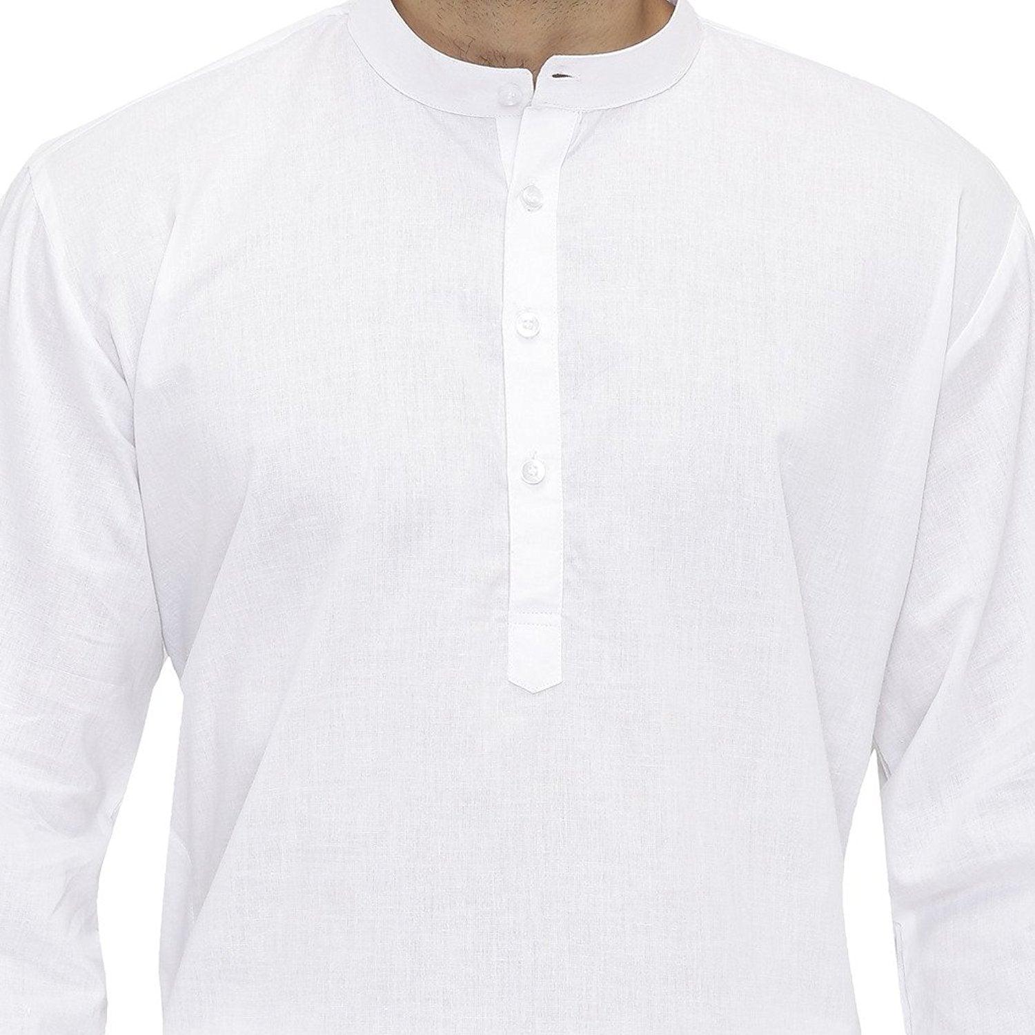 Men Solid White Cotton Blend Kurta and Pajama Set