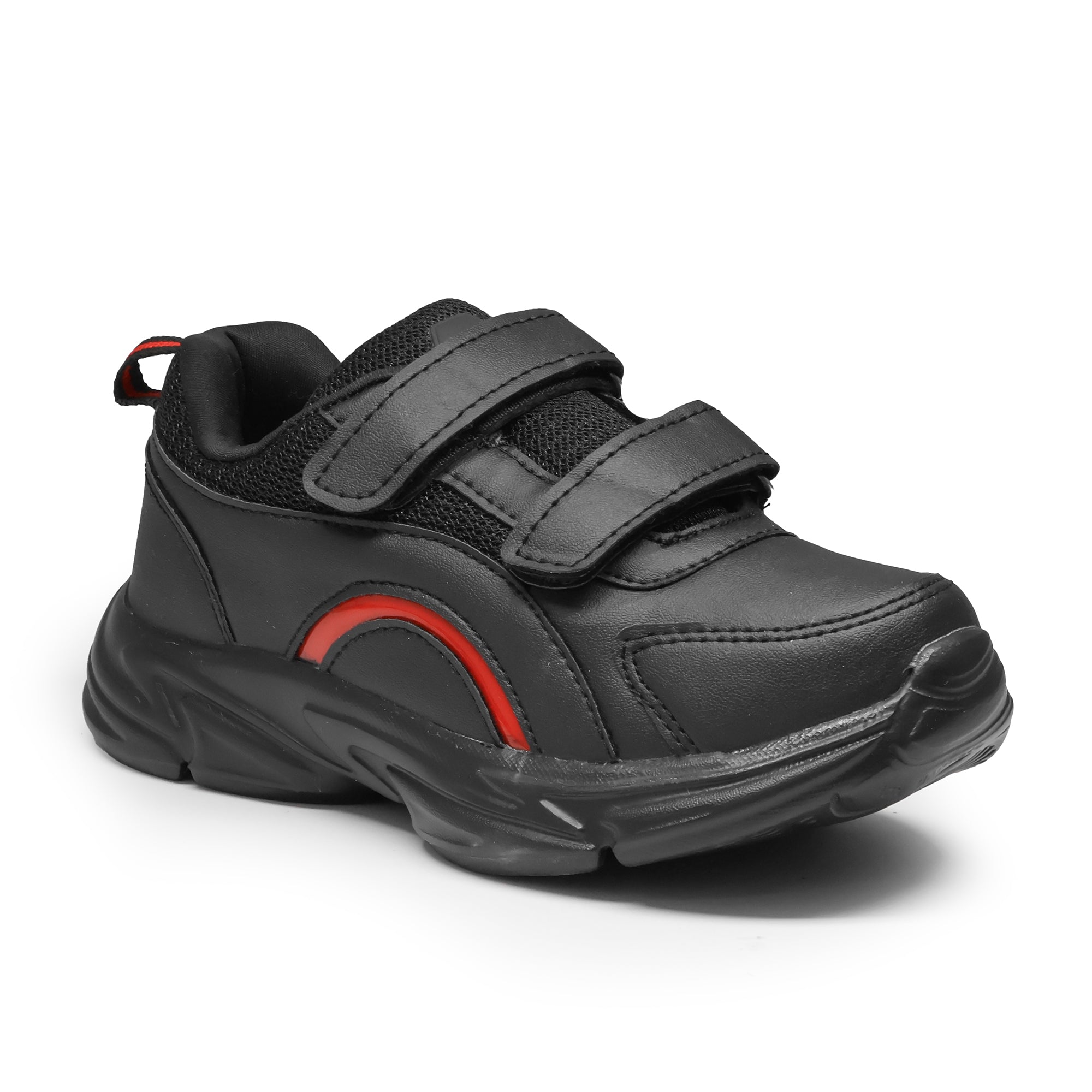 ASIAN Unisex Black & Red Elegant-22 GD Goenka School Shoes with Dual Velcro Straps | Lightweight & Comfortable Kids Sports Shoes