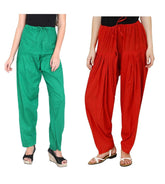 Pure Cotton Solid Women Rama Green Red Salwar Pack of 2 Default Title