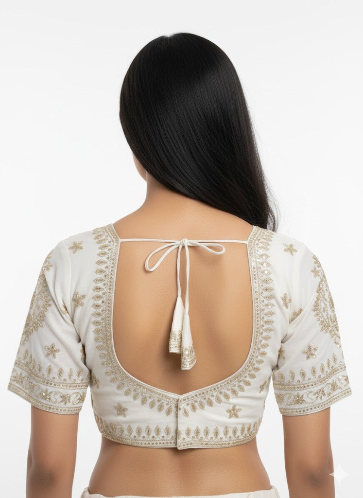White Cotton Silk Embroidered Blouse