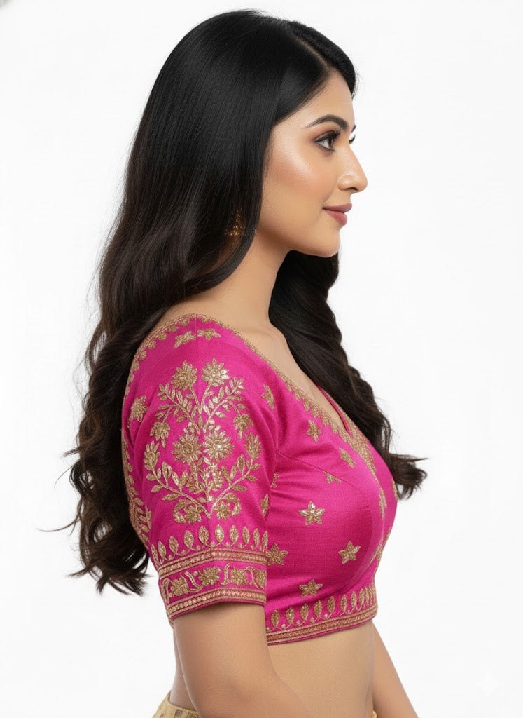 Rani Pink Cotton Silk Embroidered Blouse