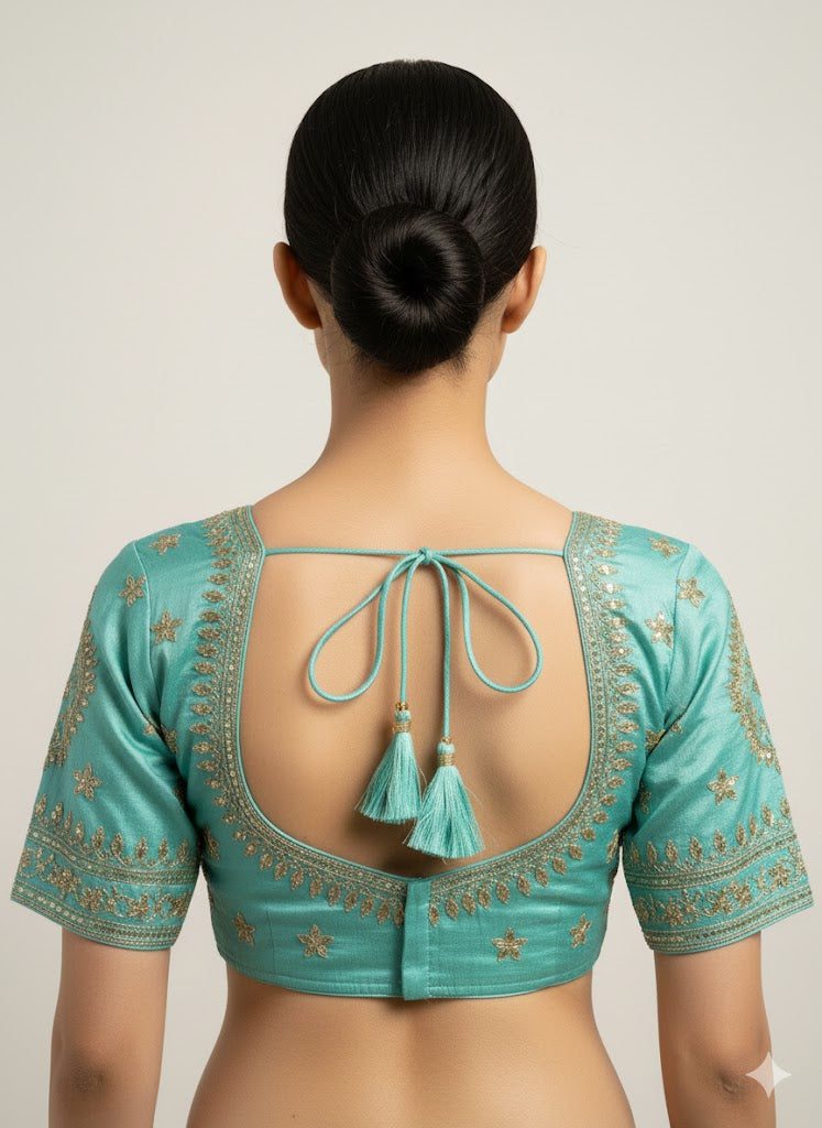 Sky Blue/Firozy Cotton Silk Embroidered Blouse