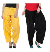Pure Cotton Solid Women Yellow Black Salwar Pack of 2 Default Title