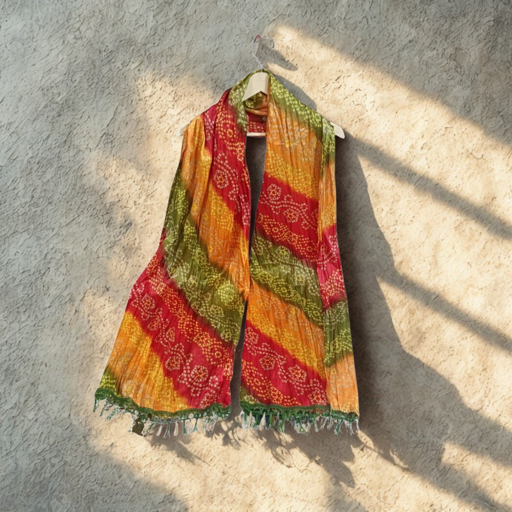 Color Palette: A vibrant "Panchrangi" style featuring Mustard Yellow, Deep Red, Olive Green, and Orange.