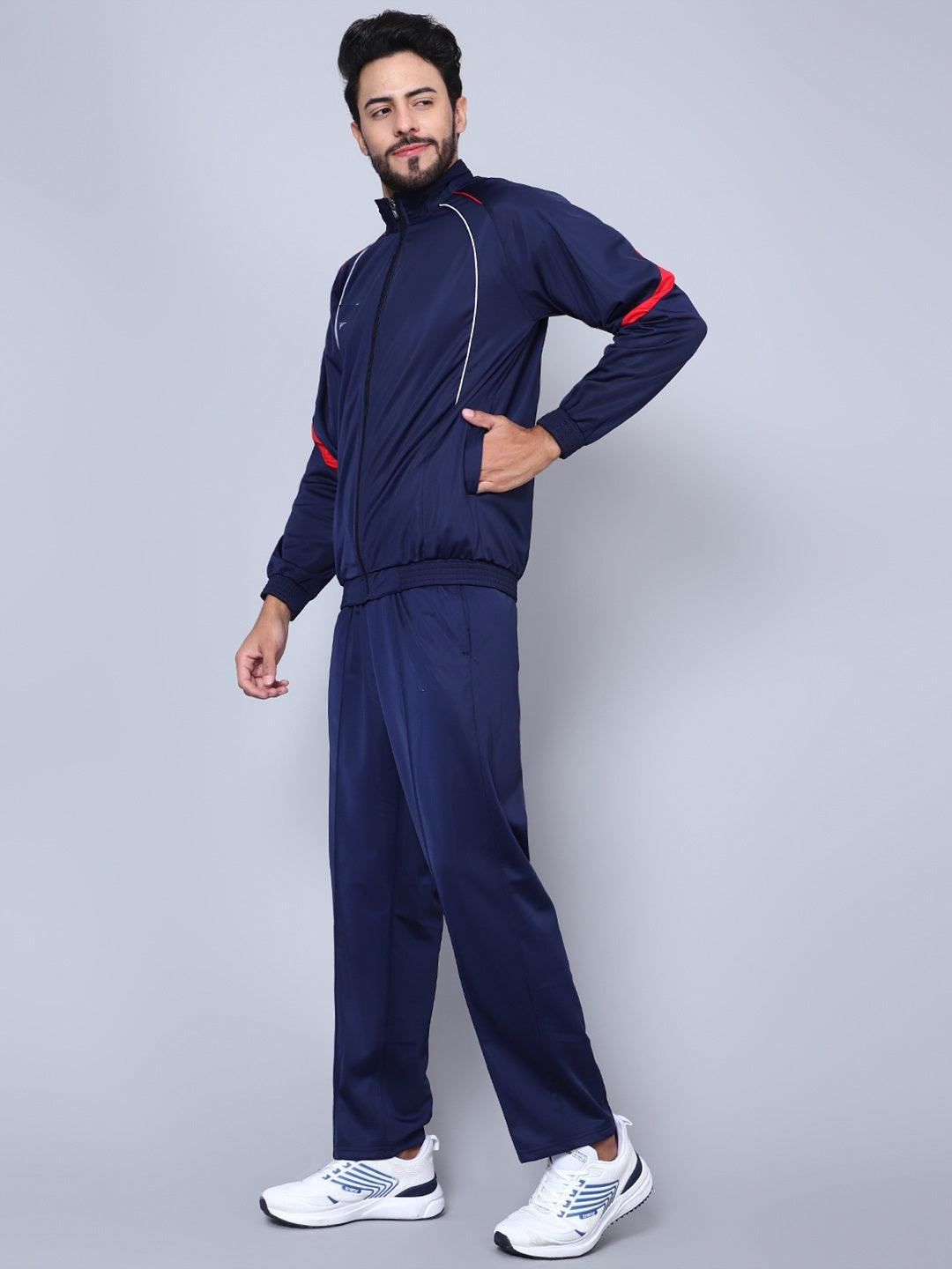Shiv Naresh Men Color blocked 445A Navy Blue with Red Pipe Racer-suit 2.0 Tracksuit
