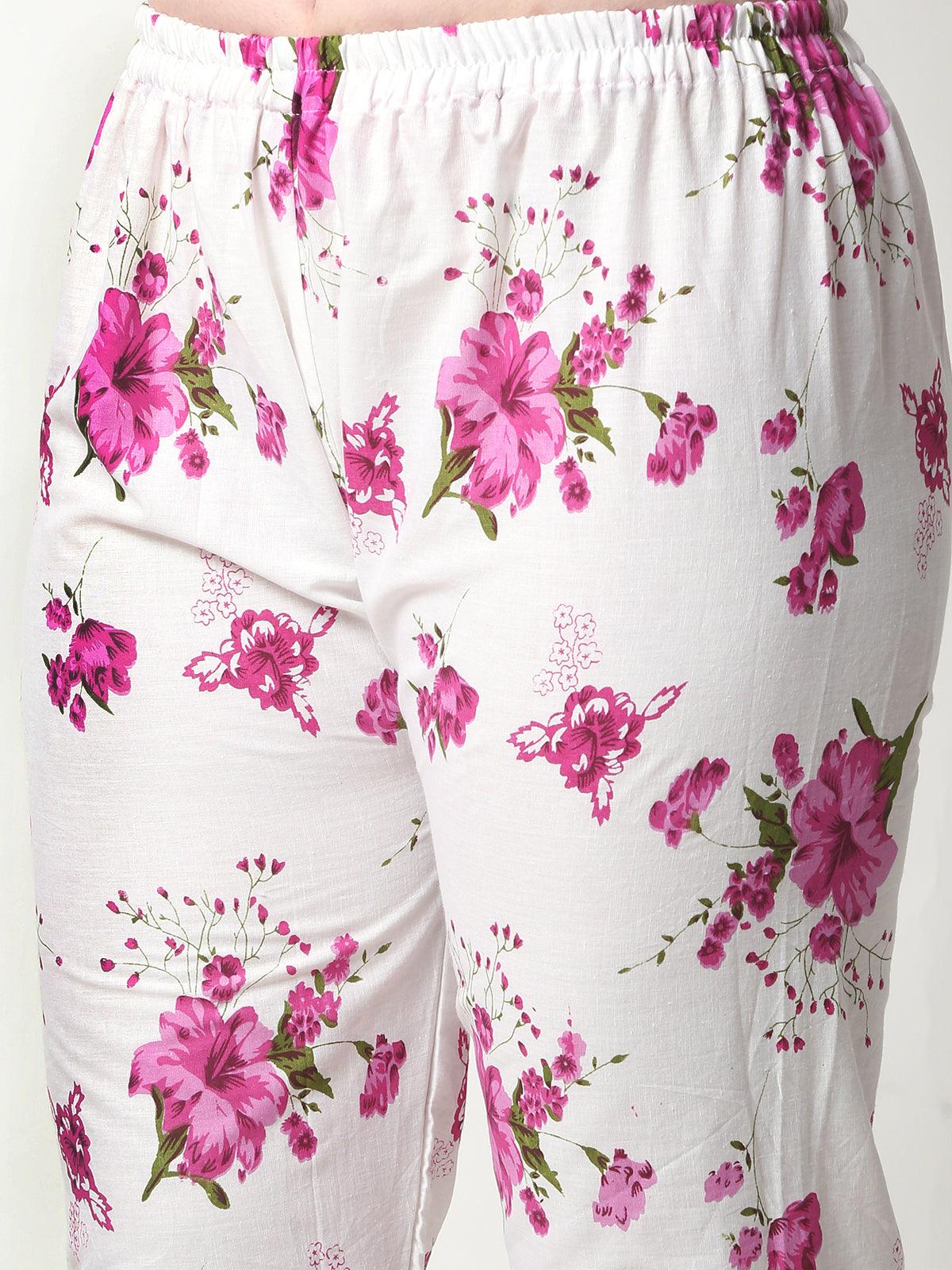 Trendzmy Women Chikan Embroidery Cotton Blend Kurti Set Ethnic Dress Cord Set Printed Pink Color