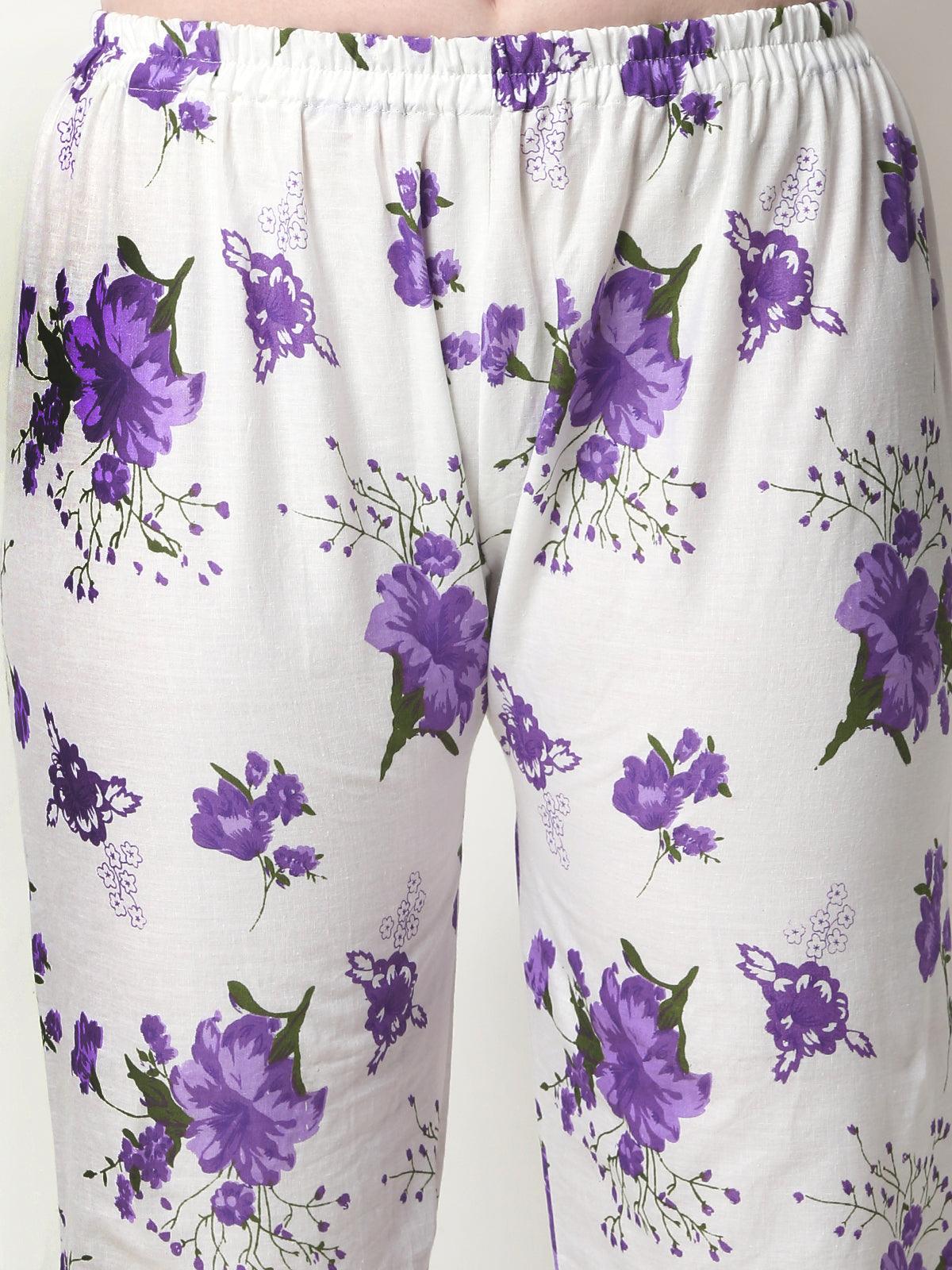 Women Floral Print Cotton Purple Cord Set