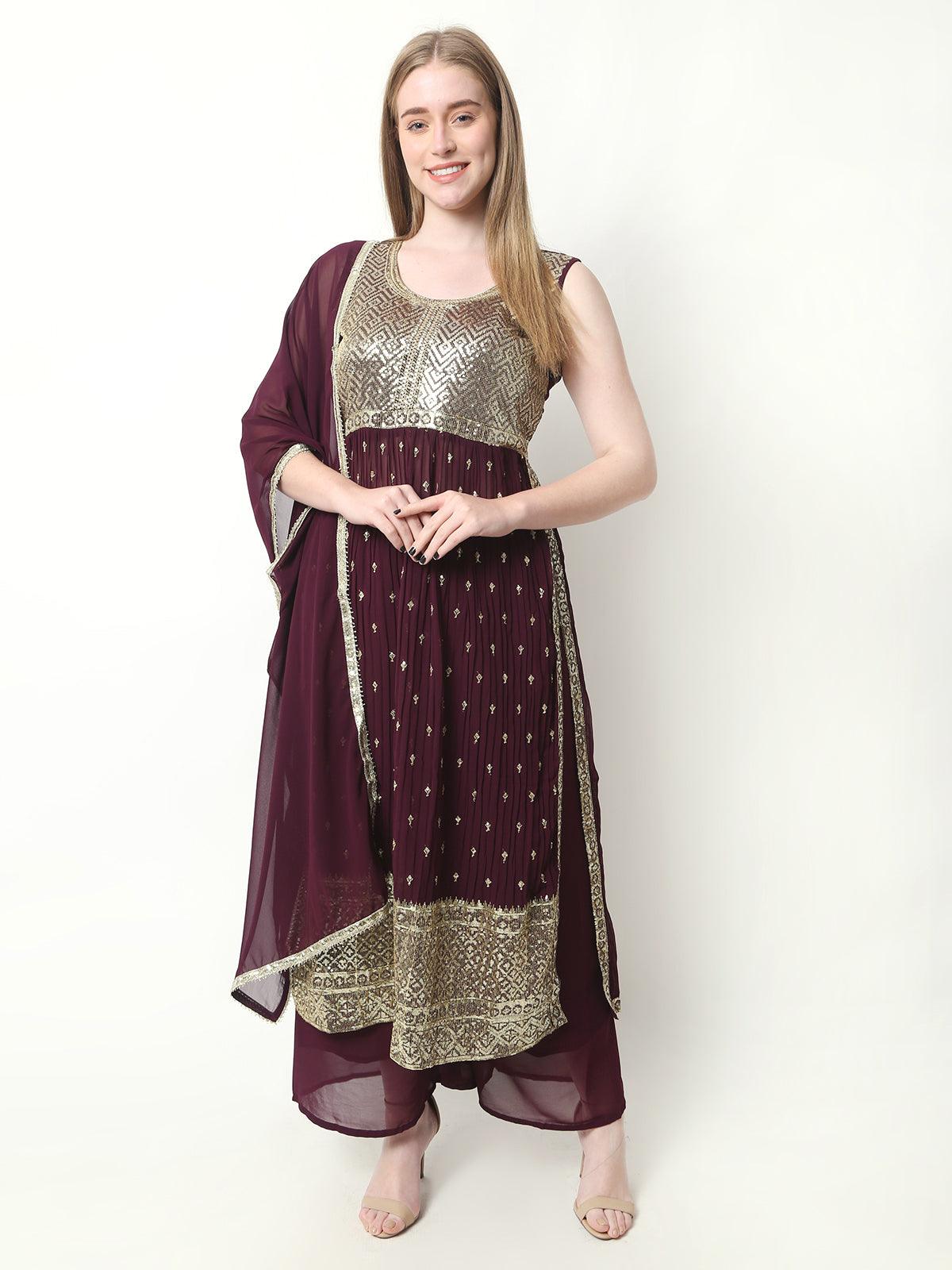 Rayon Embroidery Nyra Cut Kurti With Pants and Dupatta Set For Womens