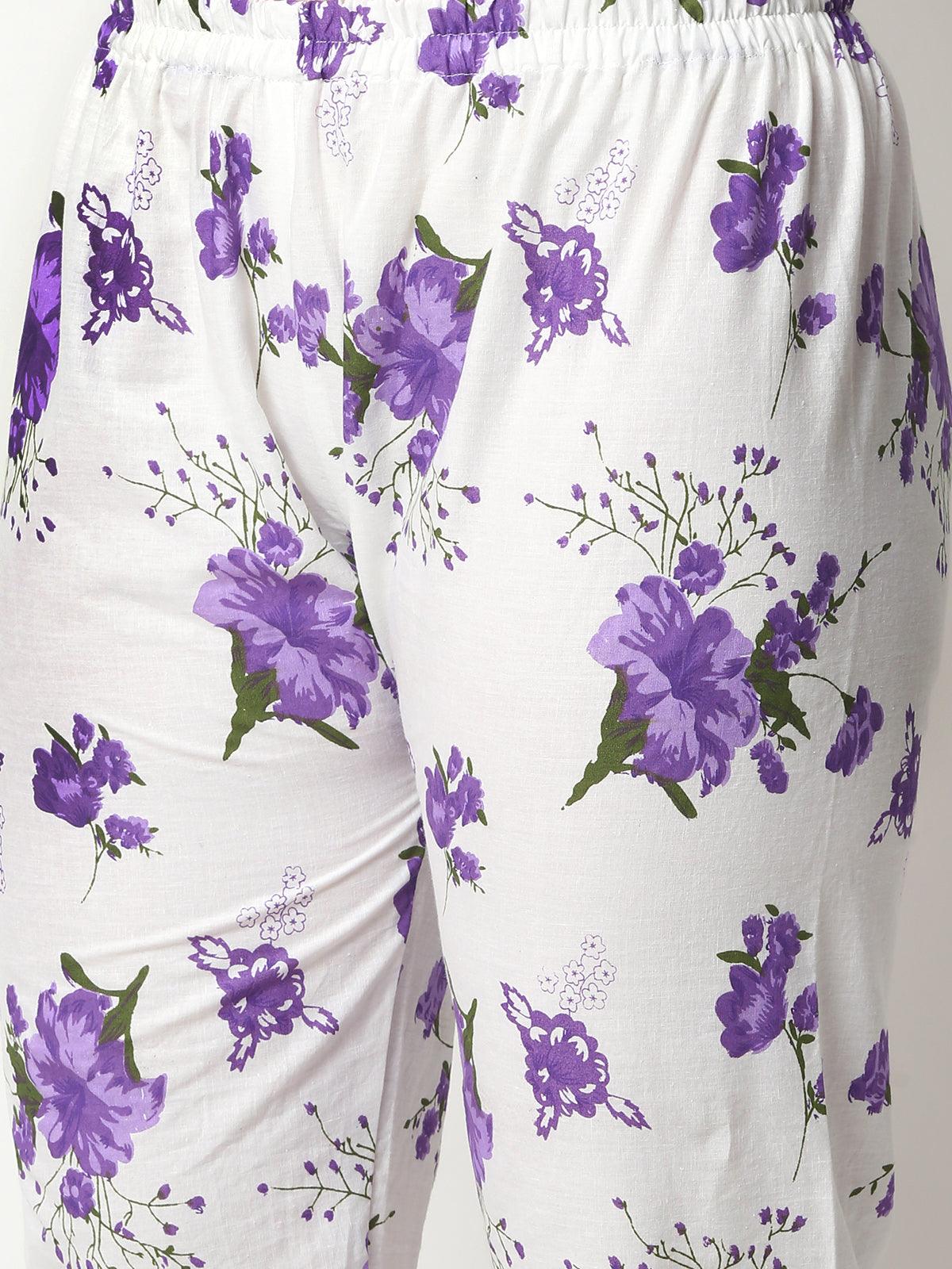 Women Floral Print Cotton Purple Cord Set