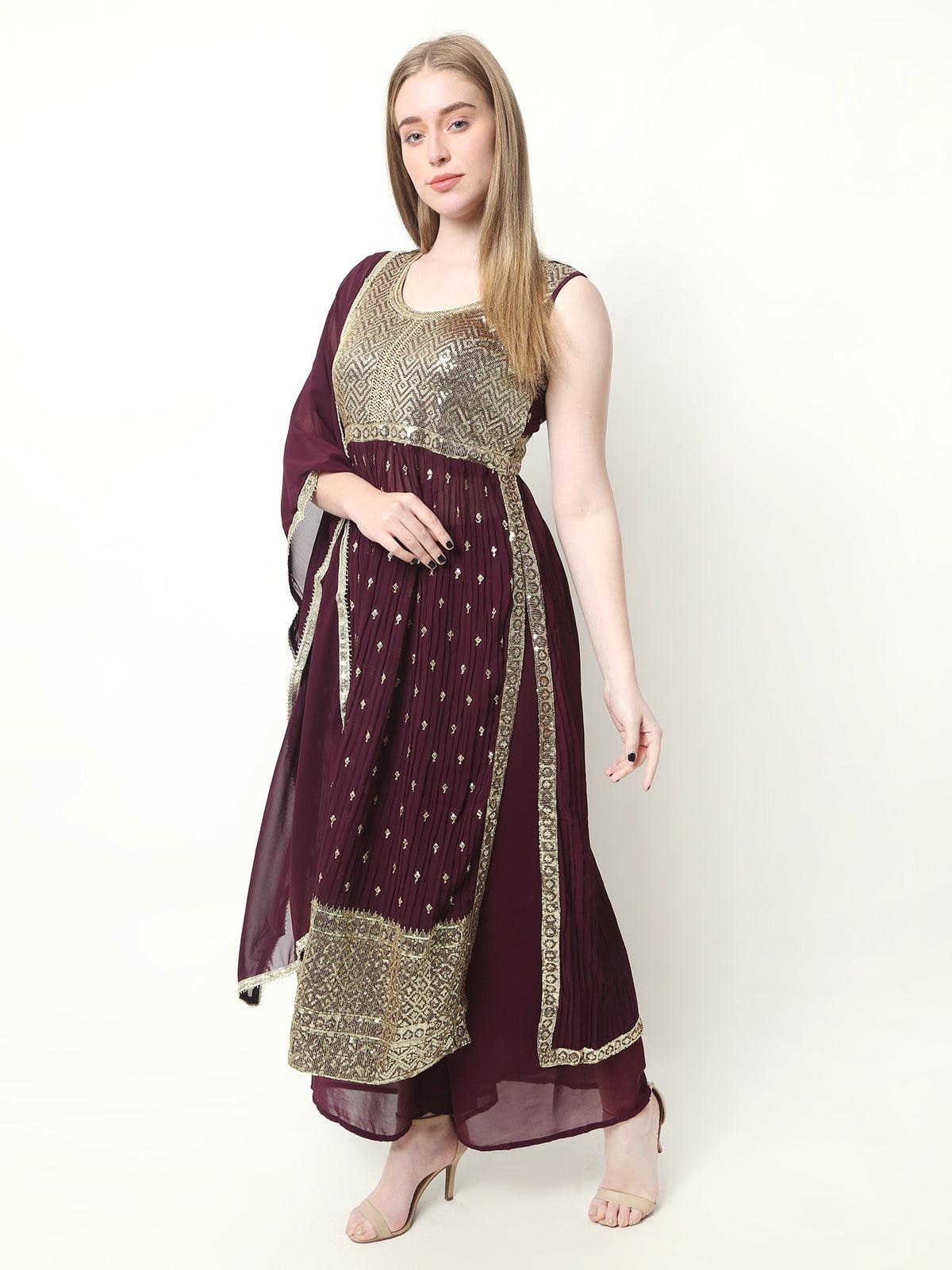 Rayon Embroidery Nyra Cut Kurti With Pants and Dupatta Set For Womens