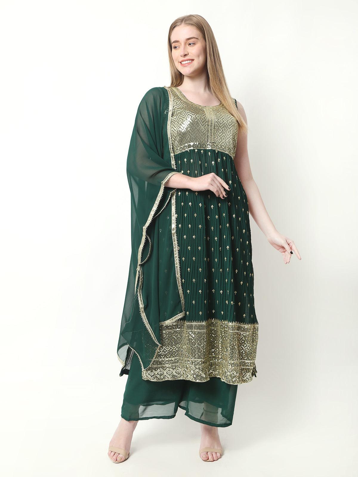 Rayon Embroidery Nyra Cut Kurti With Pants and Dupatta Set For Womens
