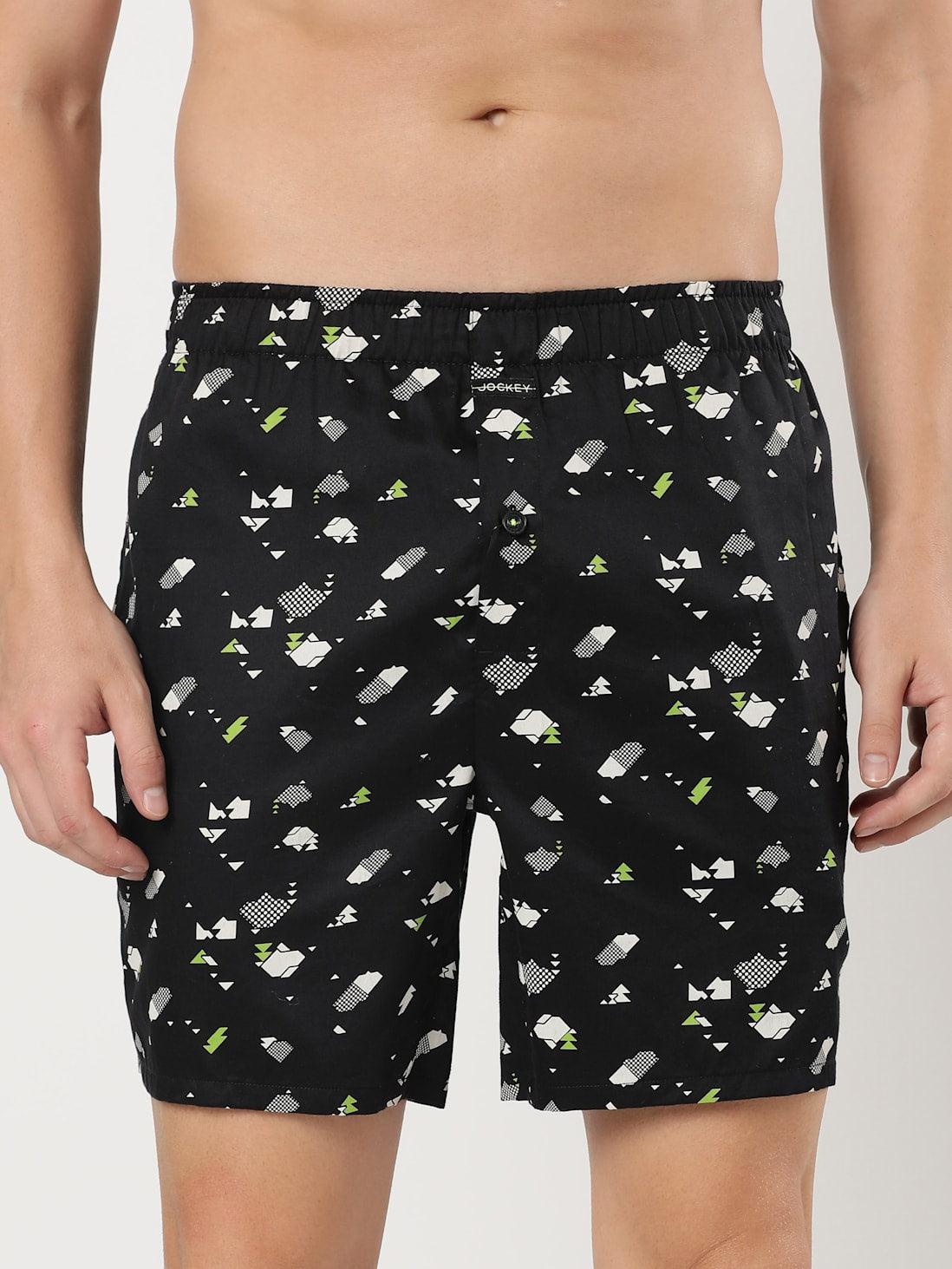 Jockey Men's Super Combed Cotton Satin Weave Printed Boxer Shorts with Side Pocket - Assorted (Random Prints)
