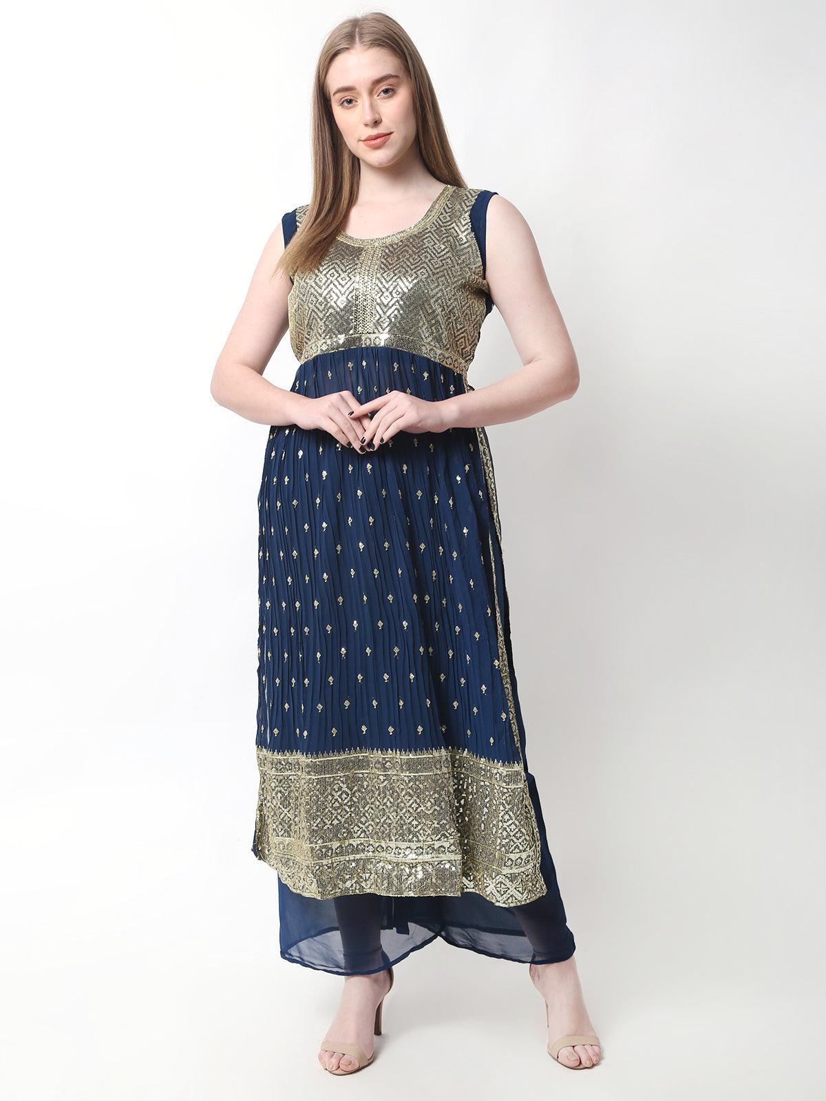 Rayon Embroidery Nyra Cut Kurti With Pants and Dupatta Set For Womens