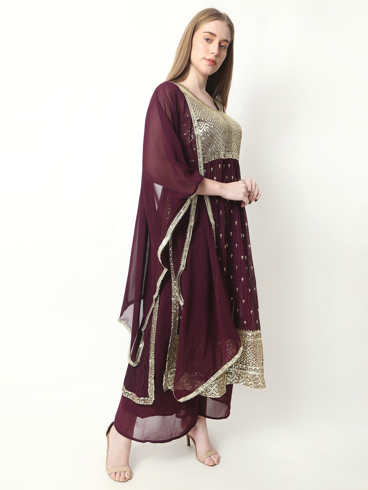 Rayon Embroidery Nyra Cut Kurti With Pants and Dupatta Set For Womens
