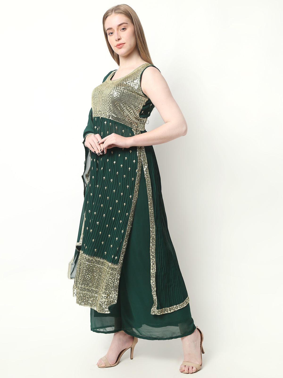 Rayon Embroidery Nyra Cut Kurti With Pants and Dupatta Set For Womens