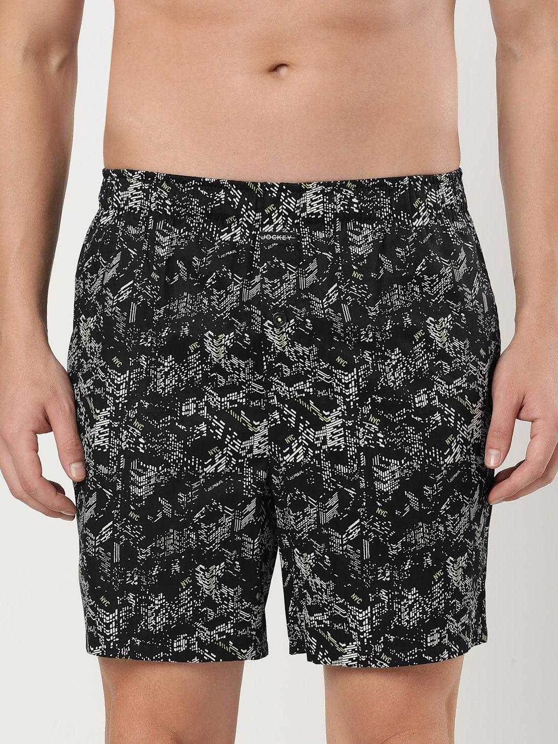 Jockey Men's Super Combed Cotton Satin Weave Printed Boxer Shorts with Side Pocket - Assorted (Random Prints)