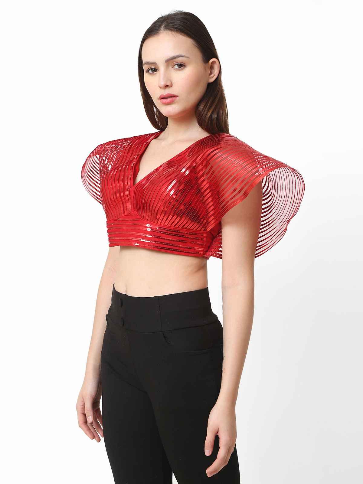 Women Red Self Design Readymade Blouse