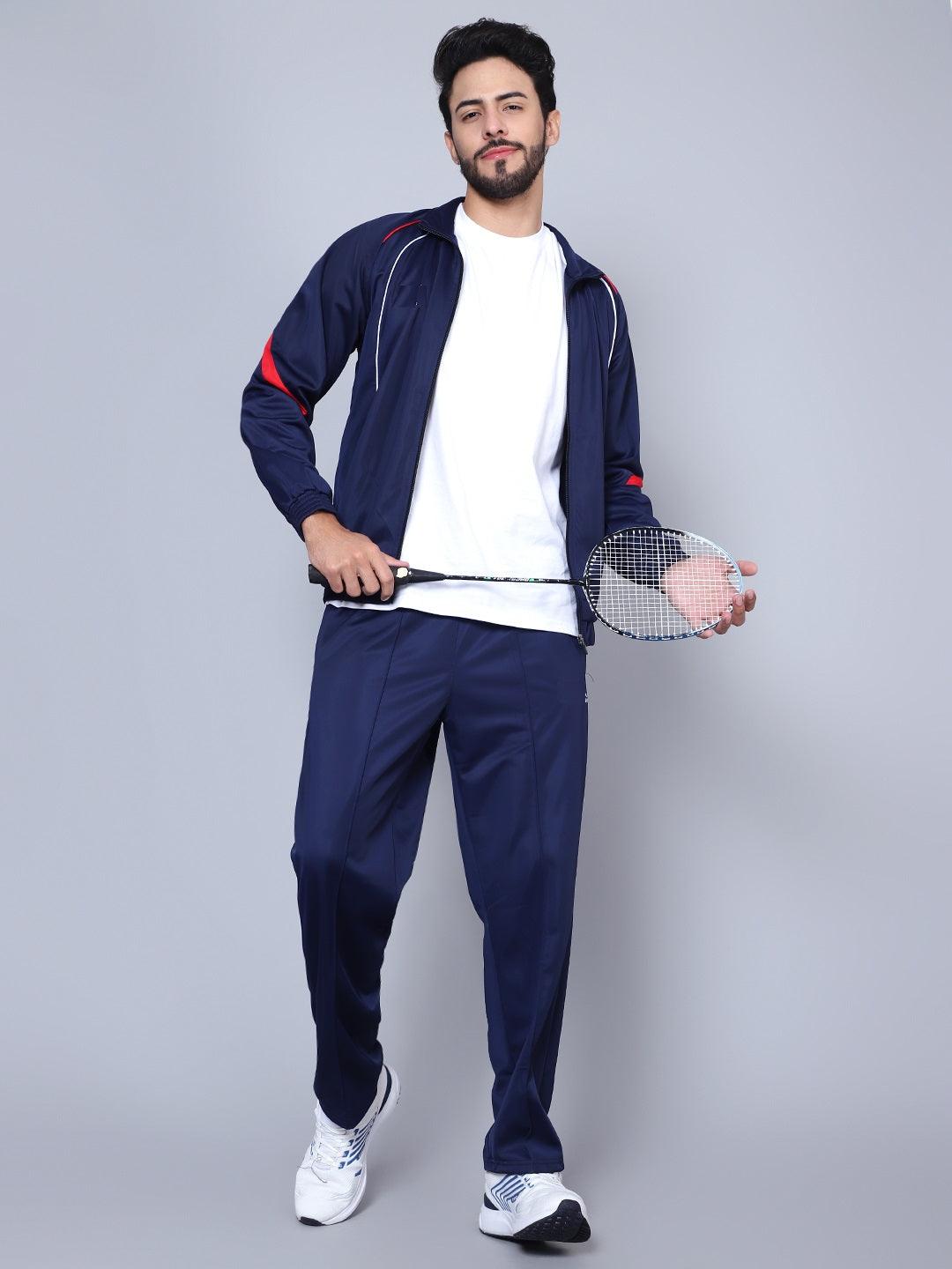 Shiv Naresh Men Color blocked 445A Navy Blue with Red Pipe Racer-suit 2.0 Tracksuit XXXL